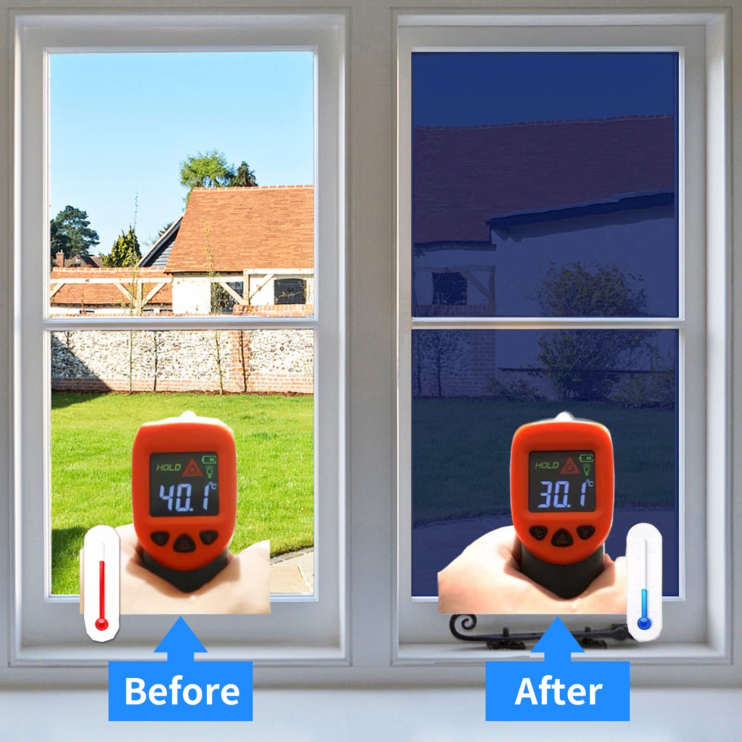 Zindoo Pellicola per Vetri Finestre Pellicola Specchio da Finestra Riflettente Monodirezionale 99% Anti-UV Controllo del Calore, Adatto per Ufficio Casa, Argento 59.5x400cm