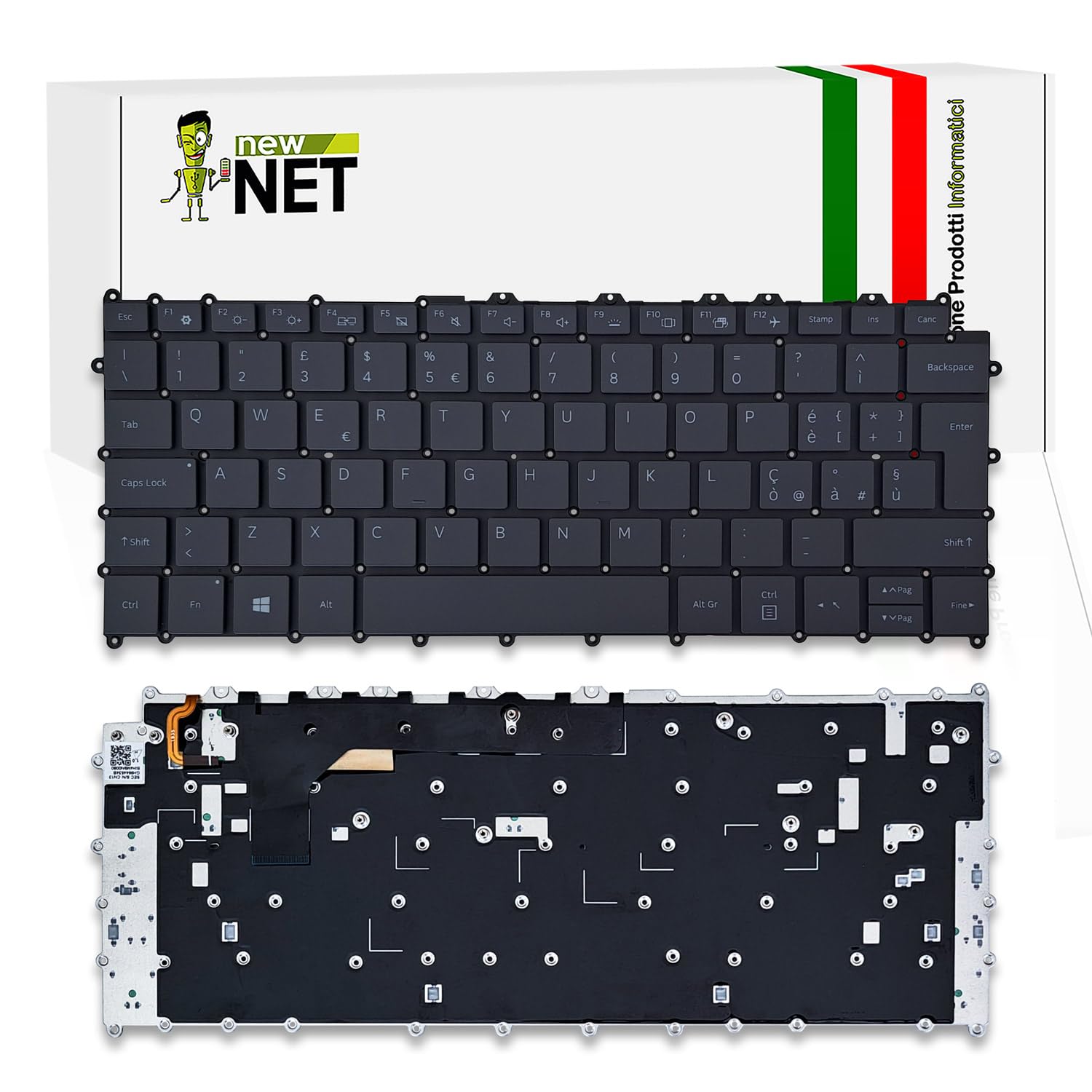 new net - Tastiera compatibile con Samsung Galaxy Book S NP767XCM-K01IT, SM-W767NZNAITV [Senza frame - colore tasti Grigio - Retroilluminata - Layout ITA]