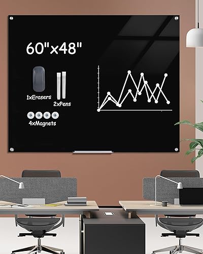 Miniatura 2 de Mifuro Pizarra magnética de cristal, 60 x 48 pulgadas, para pared, sin marco, pizarra de borrado en seco para oficina, hogar y escuela, color negro