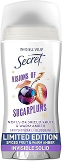 Secret Fresh Antiperspirant Deodorant for Women, 72hr Breathable Odor Protection with Pro-Hyaluronic Acid, Holiday Invisible Solid, Visions of Sugarplums with Spiced Fruit & Warm Amber Scent, 2.6 oz