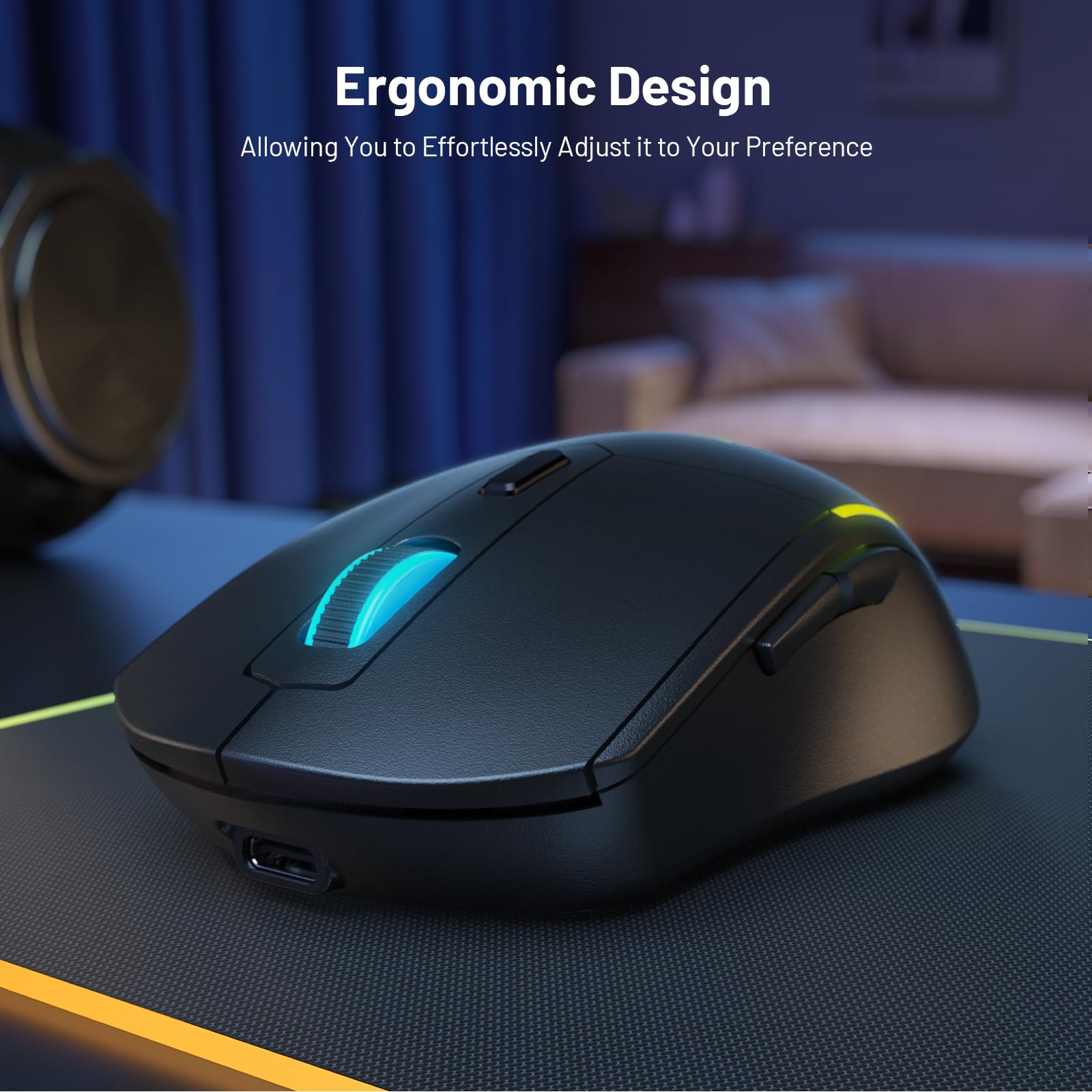 Snpurdiri - Combo de teclado y mouse para juegos 60% inalámbrico, batería recargable con retroiluminación LED de 2000 mAh, teclado de membrana pequeña pero sensación mecánica + ratones RGB populares