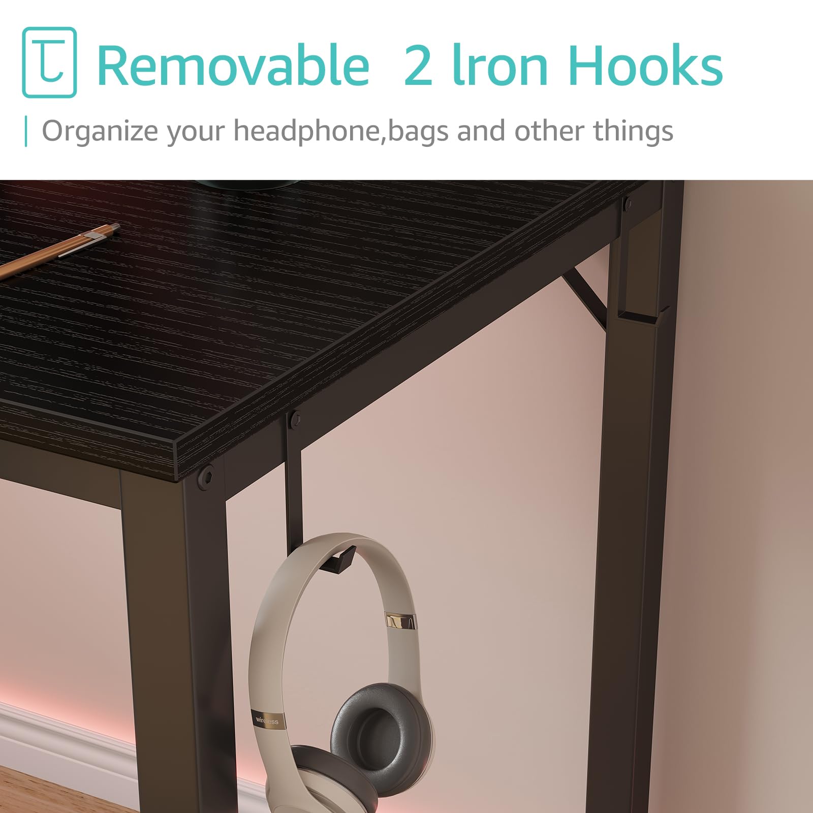 Lufeiya Small Gaming Desk with 4 Fabric Drawers, 40 Inch Kids Girls Teen Cute Study Desk for Bedroom, Reversible Work Computer Writing Table Desks for Small Space Home Office, Black: Black 55.1"