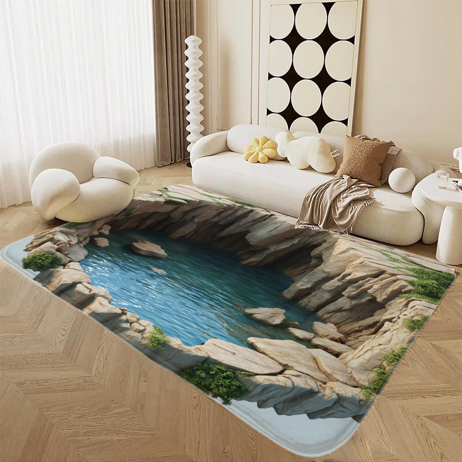 3D Carpet Visual Illusion Blue Sky cave Indoor and Outdoor Visual Illusion Suitable for Bedroom Living Room Vortex