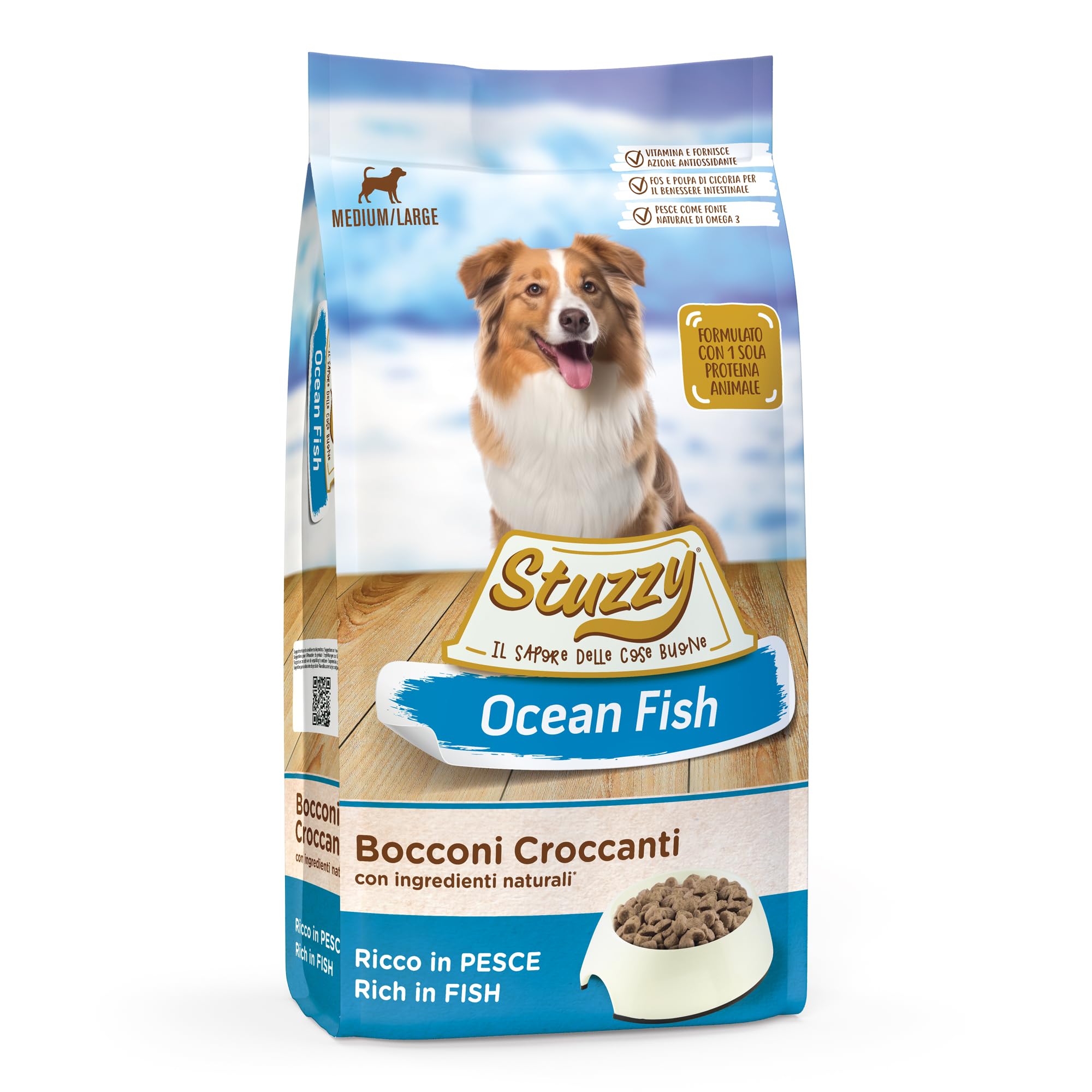 Stuzzy, Trockenfutter für Erwachsene Hunde mit Meeresfischgeschmack, Kroketten - Linie Oceanic Fish, Sack von 12 kg