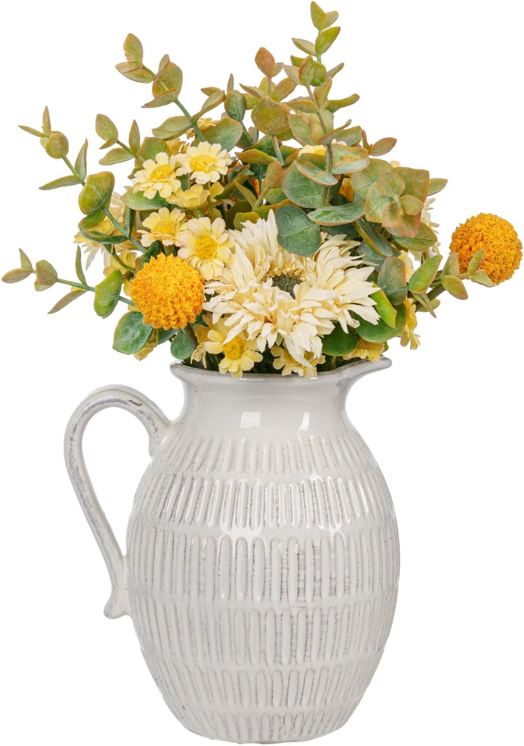 MyGift Vintage Small Jug Flower Vase, OffWhite Vertical