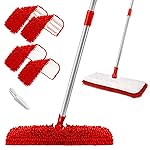 MASTERTOP Microfiber Mop for Floor Cleaning, Hardwood Dust Mop, Wet Mopping with 4 Washable Replacement Mop Pads, Floor Mops for Cleaning with 1 Scraper- White & Red