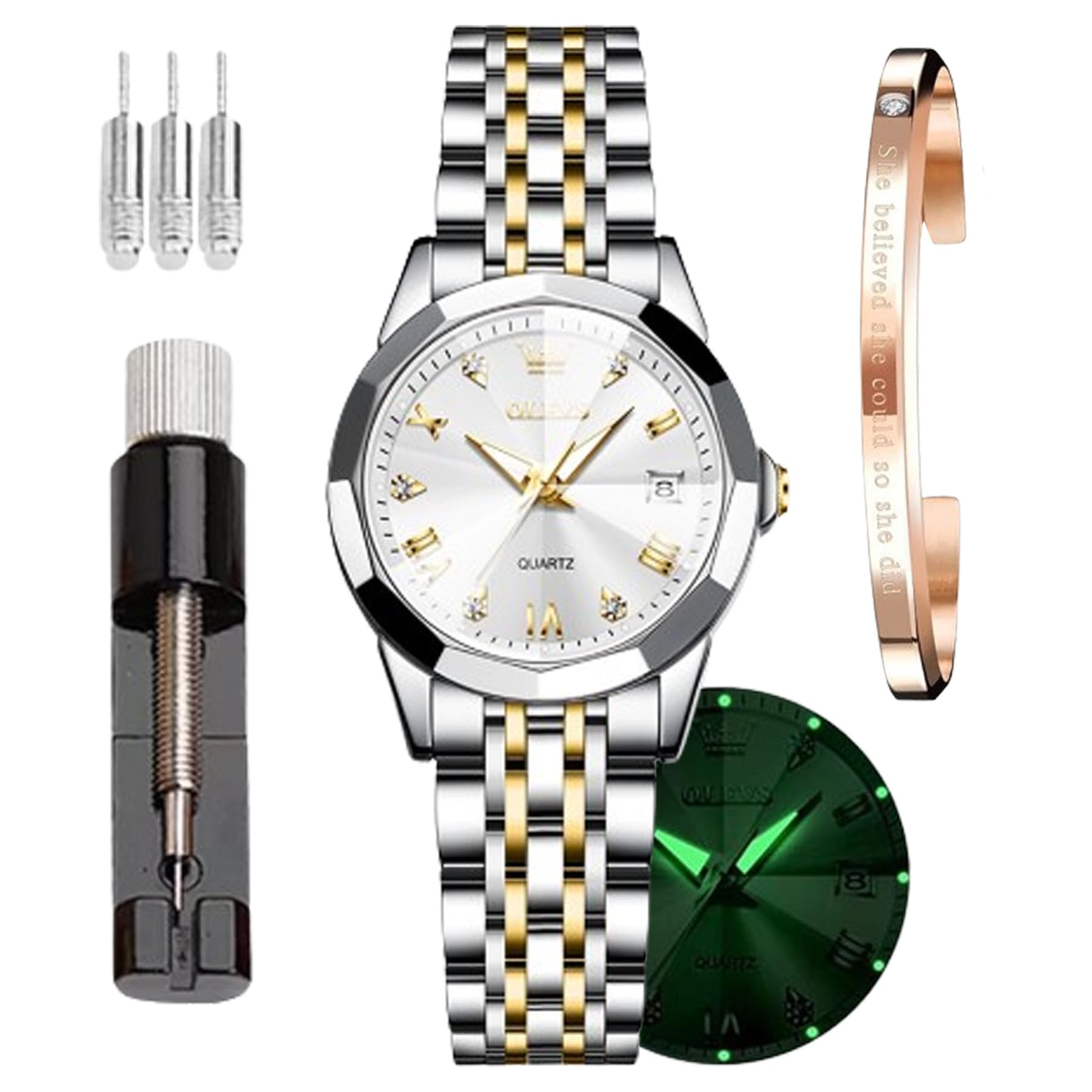 OLEVS Relojes Femeninos Moda Diamante Roma Digital Femenino analógico Cuarzo Acero Inoxidable Impermeable Fecha Luminosa Regalo de Relojes Femeninos