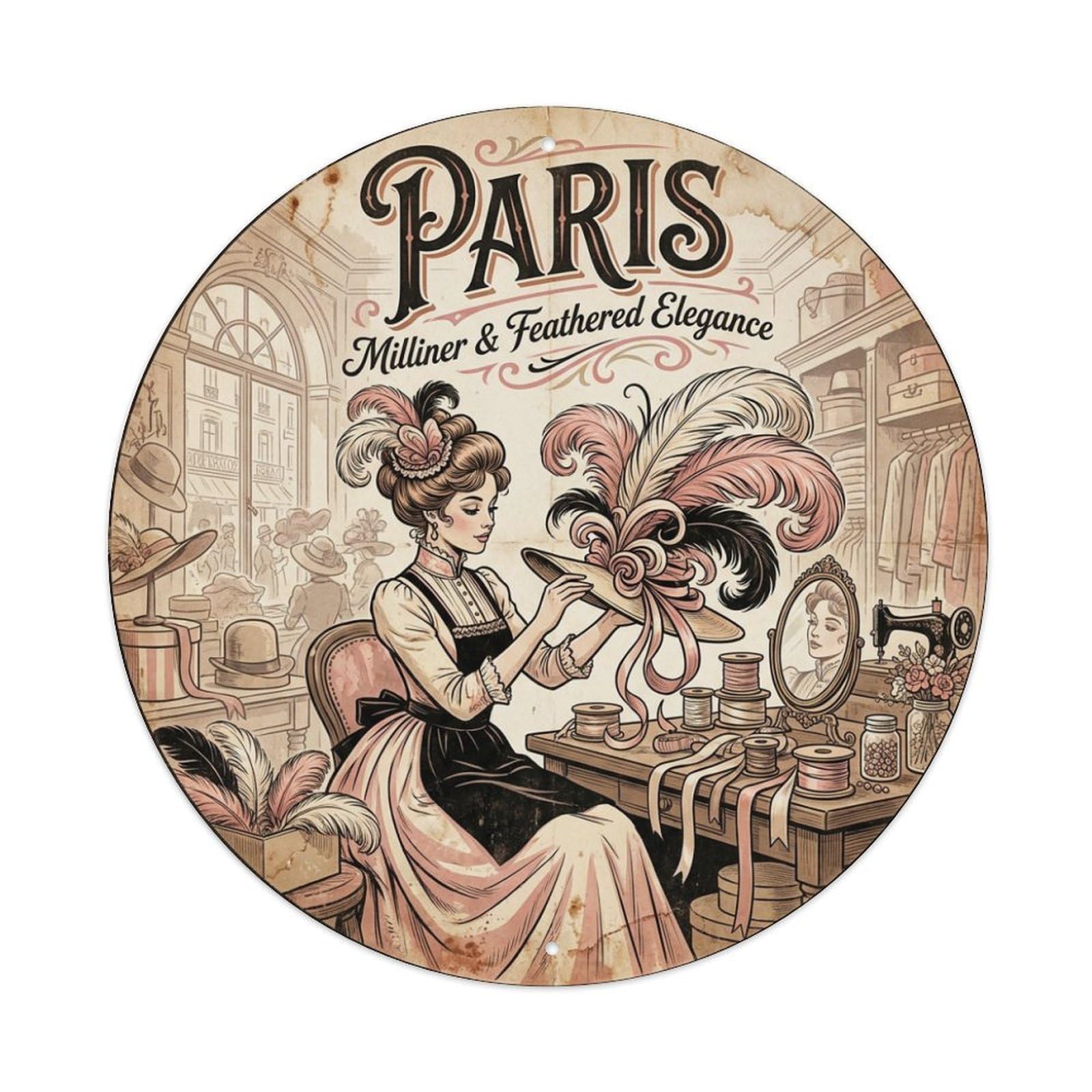 Olhnbad Style Paris Culture Travel Cabaret Stage Feathered Elegance Metal Tin Sign