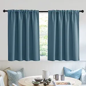 RYB HOME Bedroom Curtains Short - Blackout Privacy Energy Saving Curtains for RV Bunk Camper Bathroom Basement Kitchen Door Window Decor, W 52 x L 36, Slate Blue, 2 Pcs