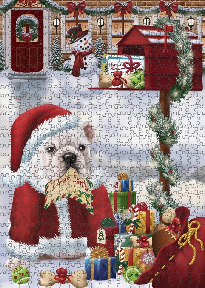 Dear Santa Mailbox Christmas Bulldog - Interlocking Jigsaw Puzzle for Adults - Winter Scene Puzzles, Family Game Night Gift Basket Ideas, 1000 Pieces 20"x30" PZLE65396