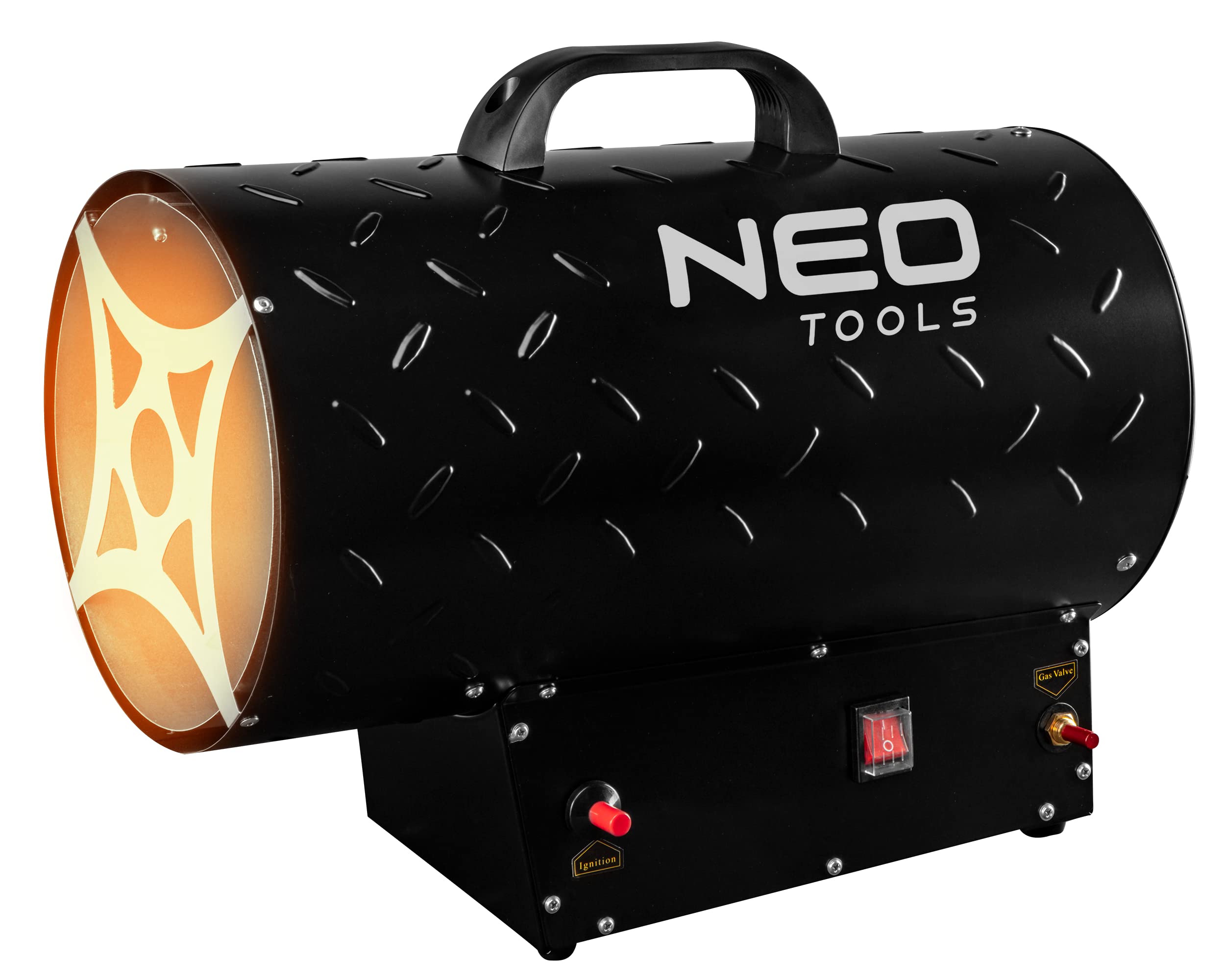 NEO TOOLS Calentador de gas de 30 kW; encendido piezoeléctrico; protección contra sobrecalentamiento y fugas de gas; independiente; regulador de presi