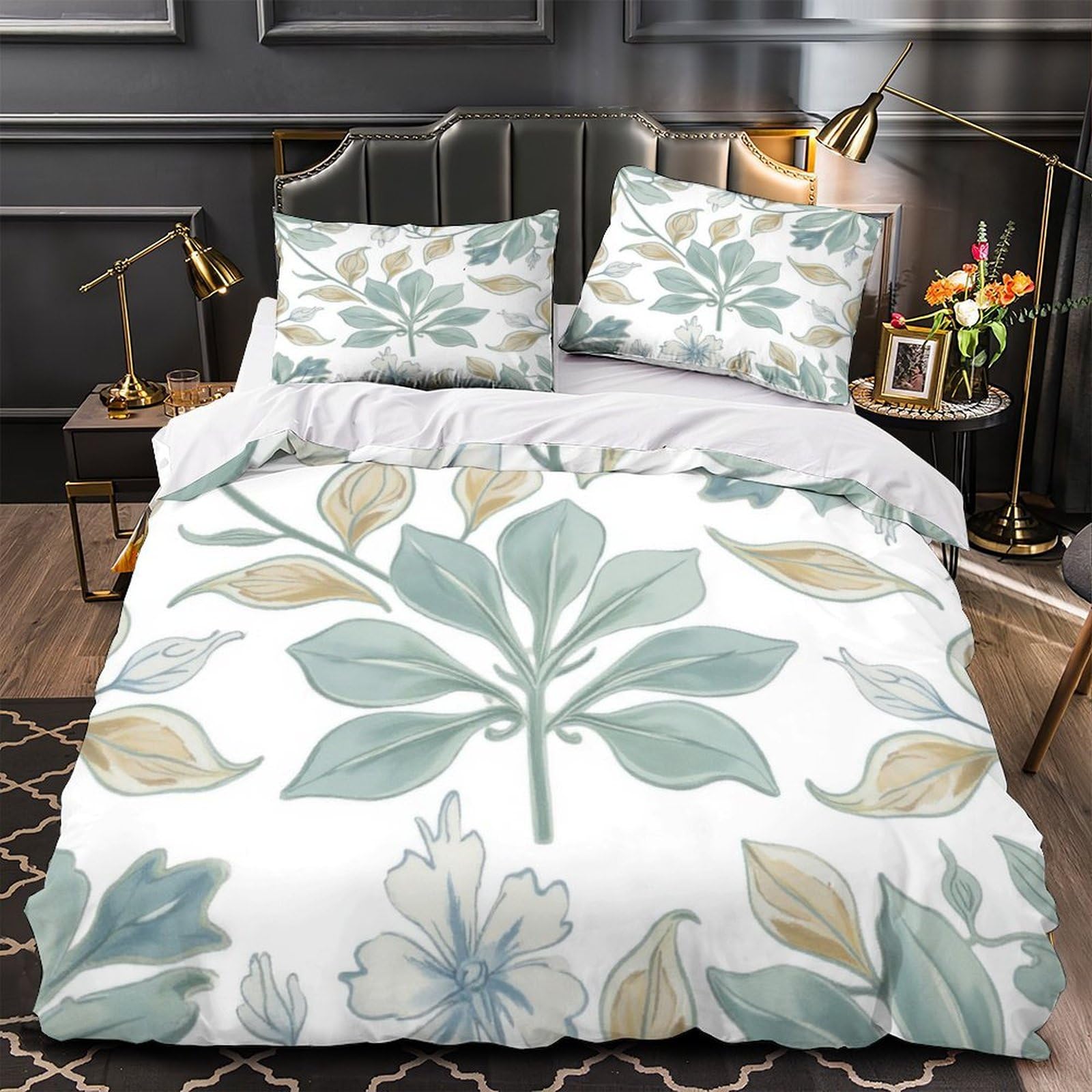 MMDASBVPE Floral Pattern Duvet Cover 3D Design Printed Anti-allergic 3 Pieces Bedding Set Zipper Comforter Cover Hotel Quality Breathable for Adults Kids Women Teens Youth Single（135x200cm）