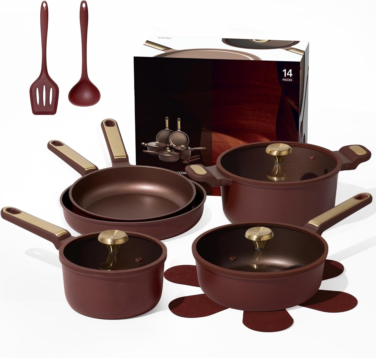CAROTE Pots and Pans Set Nonstick, 14pcs Cookware Set Nonstick Non-Toxic & PFOA&PFOS-Free, Dishwasher, RV/Camping Cookware Set, Cooking Pots with Lids,Wine Red CAROTE Pots and Pans Set Nonstick, 14pcs Cookware Set Nonstick Non-Toxic & PFOA&PFOS-Free, Dishwasher, RV/Camping Cookware Set, Cooking Pots with Lids,Wine Red
