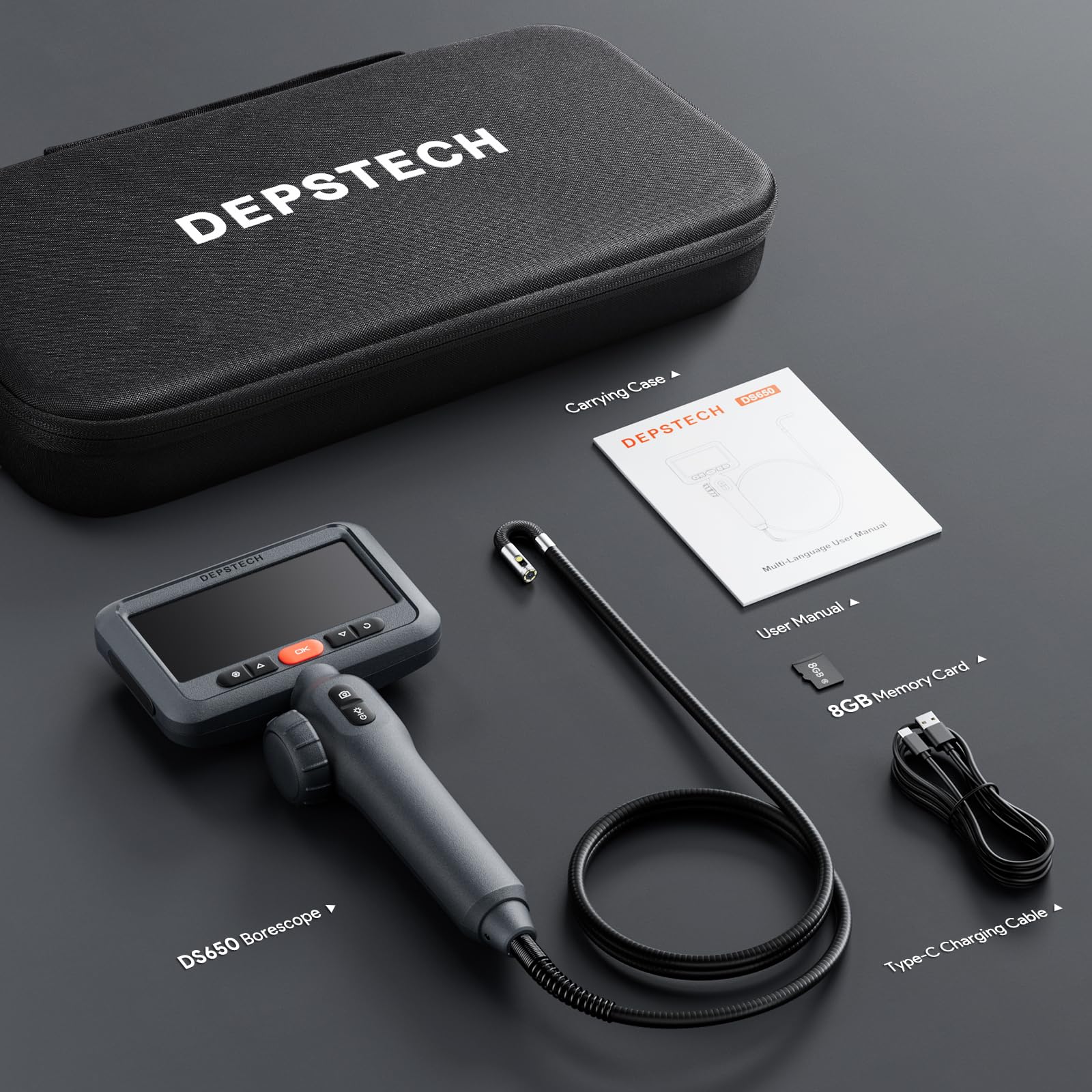 DEPSTECH 6.2mm Drehbar Endoskopkamera mit Licht, 1080P Endoskopkamera Beweglicher Kopf 210°, 4,5" IPS Bildschirm Endoskop Kamera Inspektionskamera Rohrkamera Kanalkamera-1.5m