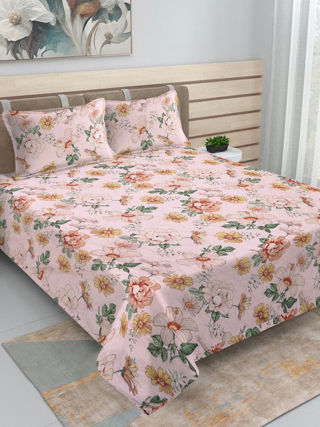 Multicolor Floral Cotton Blend King Size Ultrasonic Quilted Reversible Double Bedcover with 2 Quilted Pillow Covers (FLBD-1073-Multi)-image-25