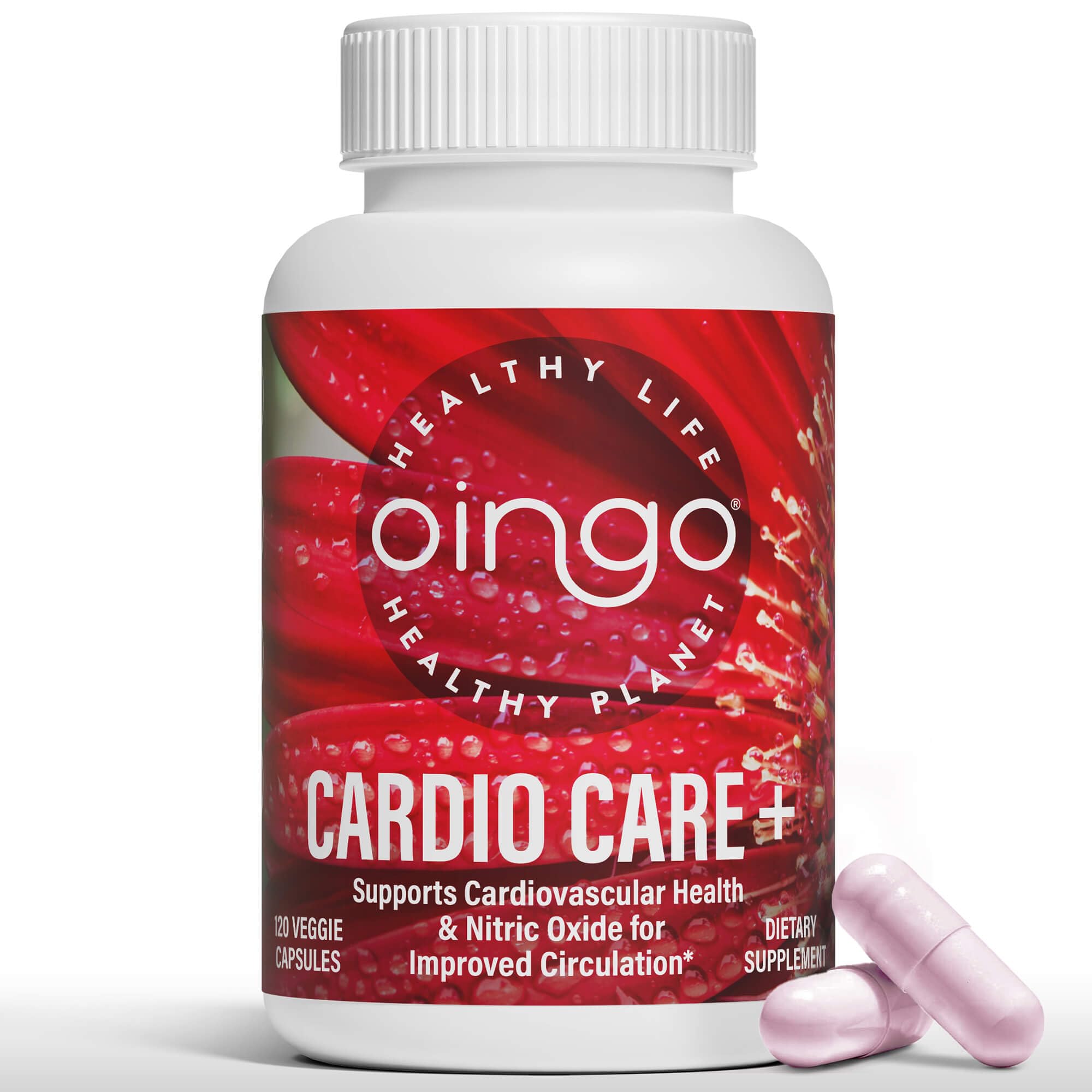 Cardio Care + Heart Health Formula — Nitric Oxide Booster with Beet Root Powder, Grape Seed Extract, Taurine, B Vitamins for Blood Flow & Blood Pressure Support, Gluten Free, 120 Veggie Capsules