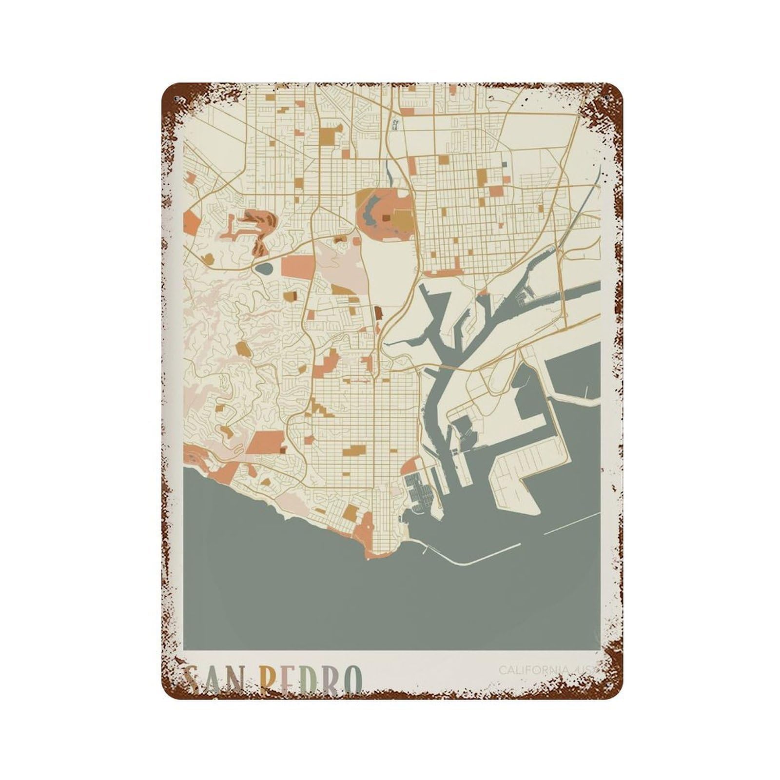 xiaoxiaoshen San Pedro Map California Travel Gift Boho Wall Decor Art Metal Tin Poster Modern Home Decor Art Home Bar Shop Decorations Vintage Sign 40x30cm