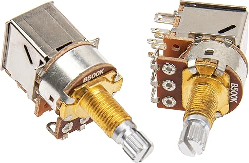 Miniatura 7 de 2 piezas Yootones A500K Push Push Push Guitar Potenciómetros Potenciómetros largos de cobre con eje dividido compatible con accesorios de guitarra