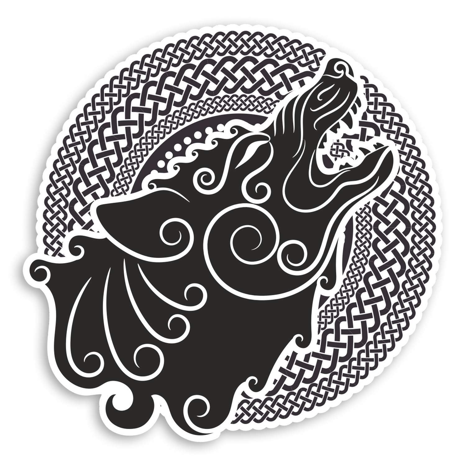 2 x 10cm Black Wolf Vinyl Stickers - Wolves Tribal Celtic Laptop Sticker #31728 (10cm Wide)