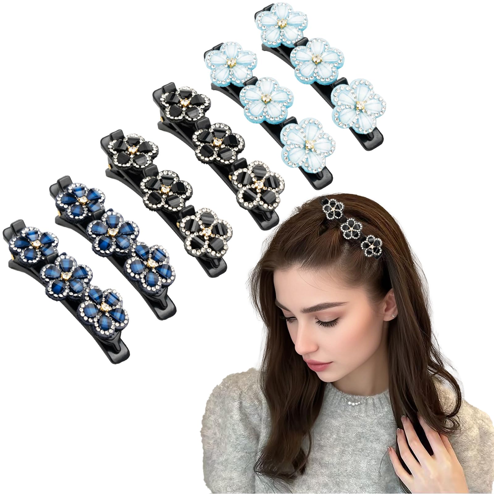 SXQLYH Double Layer Hair Clip, 6 Pieces Braided Hair Clips, Hair Clip with 3 Clips