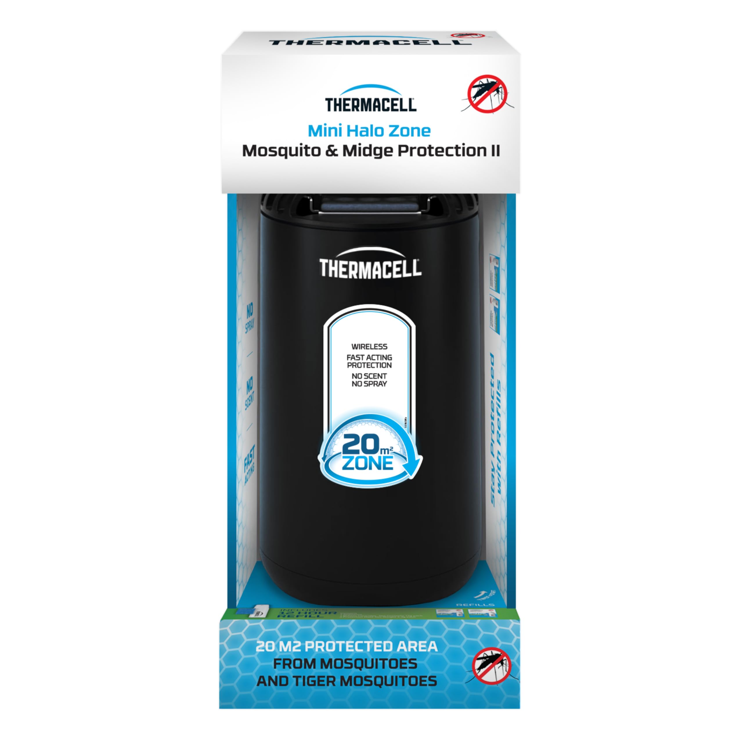 Thermacell Halo Mini Protector Midge and Mosquitoes Protector Graphite 3x4h Heat Activated Mats 1 Butane Cartridge no Midges or Mosqitoes 20 Sq Mtr Area Barbecue Garden