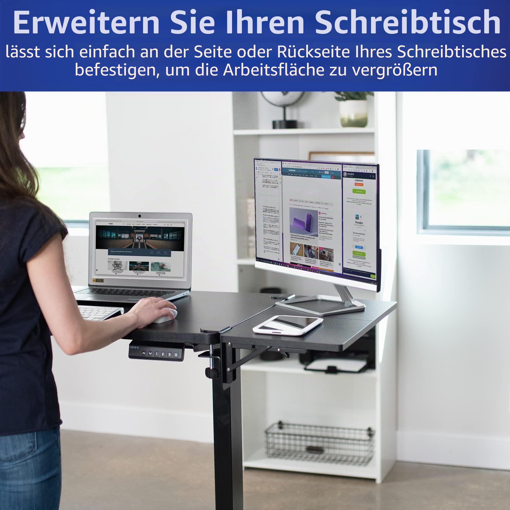 VIVO DESK-EXT24 Tischverlängerung zum Klemmen, 61 x 30,5 cm (14 inkl. Klemmen), Handgelenkstütze, faltbare Tastaturablage, Tischhalterung für Sitz-Steh-Schreibtische, Schwarz, DESK-EXT24