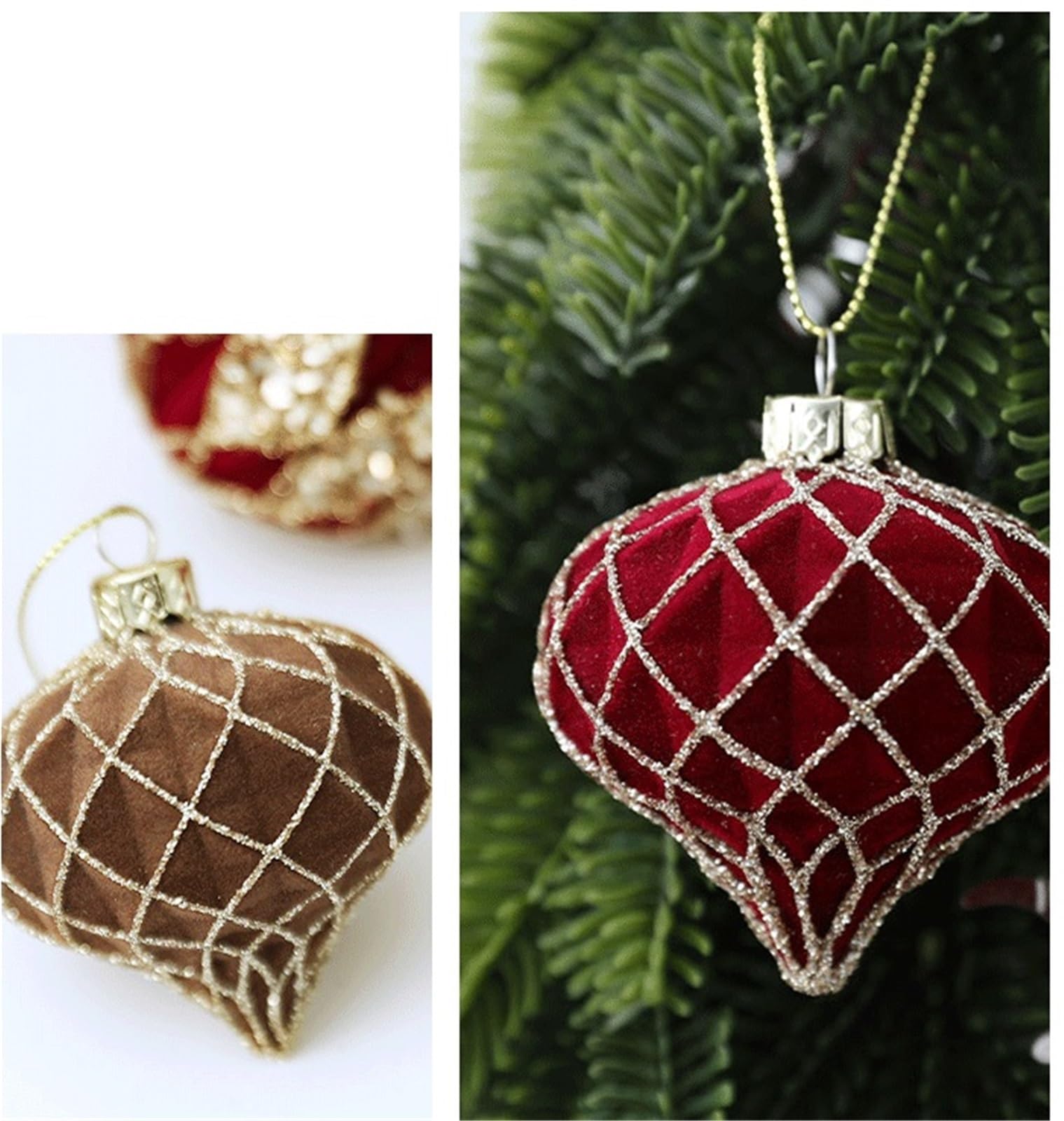 Baumschmuck Weihnachtsbaumschmuck Samtkugeln 12 Stück Kunststoff Bruchsicher for Aufhängen Weihnachtskugeln(Brown)