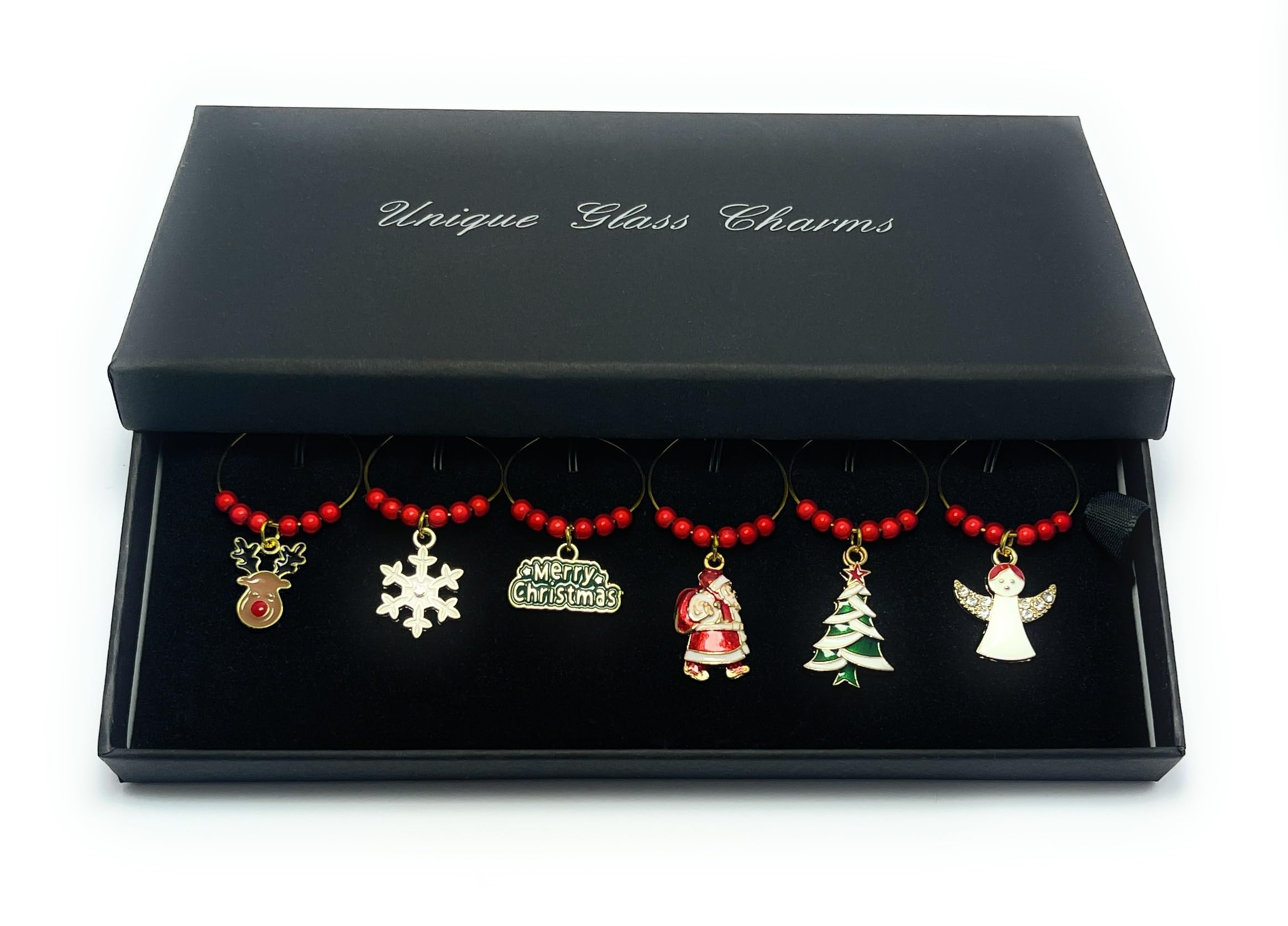 Libby's Market Place Gold Set Of 6 Christmas Design Wine Glass Charms With Gift Box