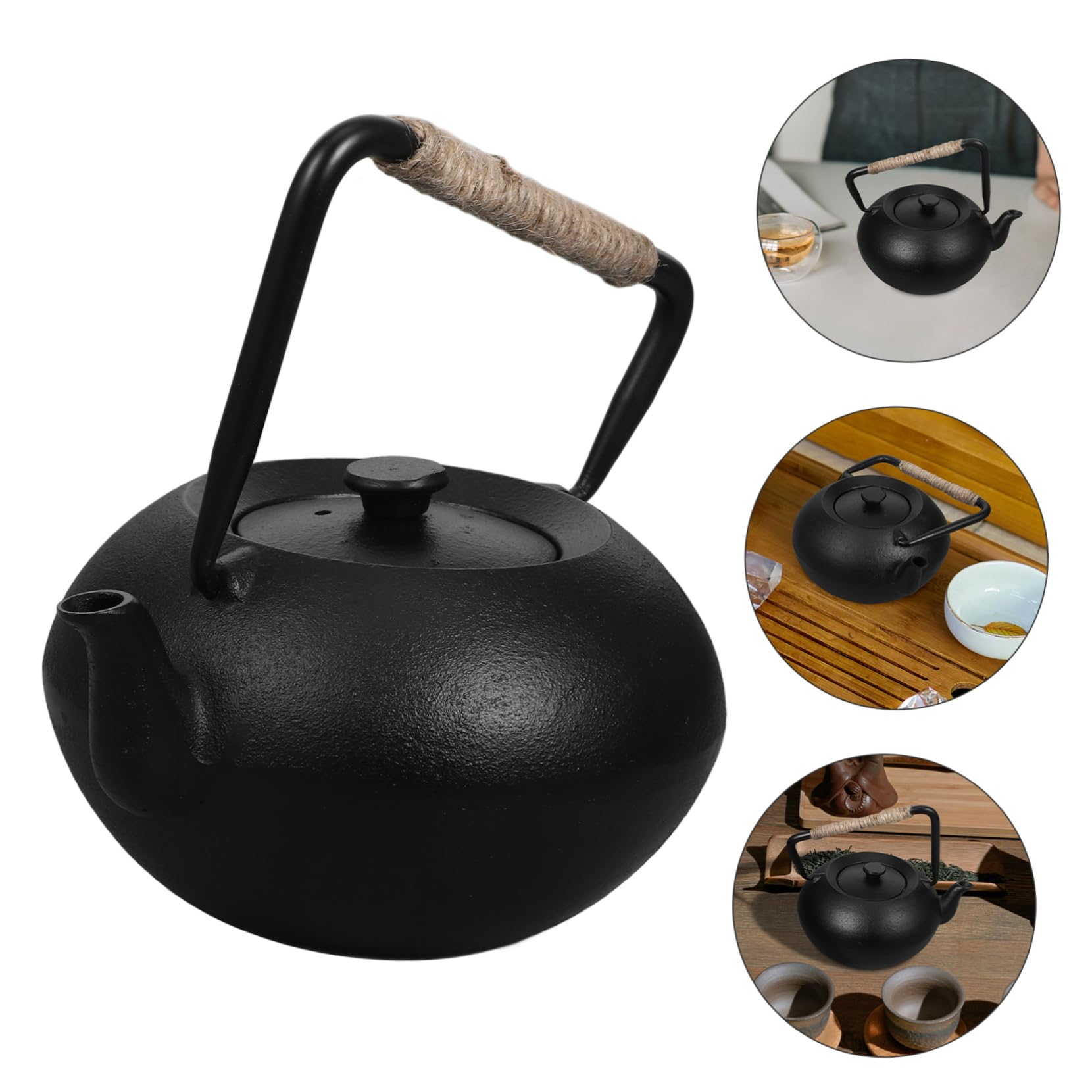 Teiera in Ferro 600ml con Manico per Infuso Tè Sfuso | Colore Nero, Filtro per Foglie Incluse, Adatta a Campeggio e Cucina, Stile Giapponese