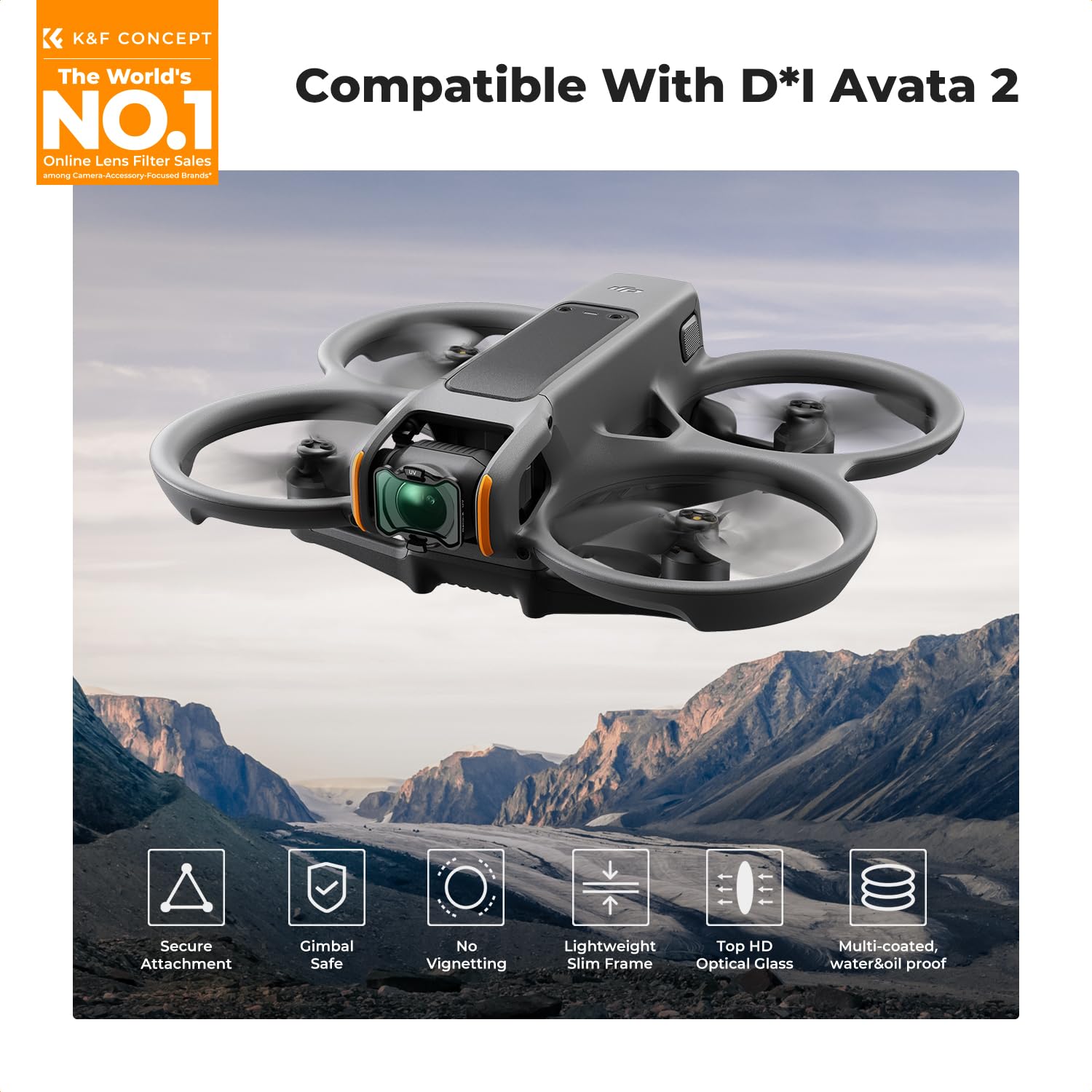 K&F Concept 6-pak filtrów kompatybilnych z DJI AVATA 2, UV, PL, ND8, ND16, ND32, ND64, szkło optyczne wielowarstwowo powlekane, zestaw filtrów o neutralnej gęstości i polaryzacyjnych