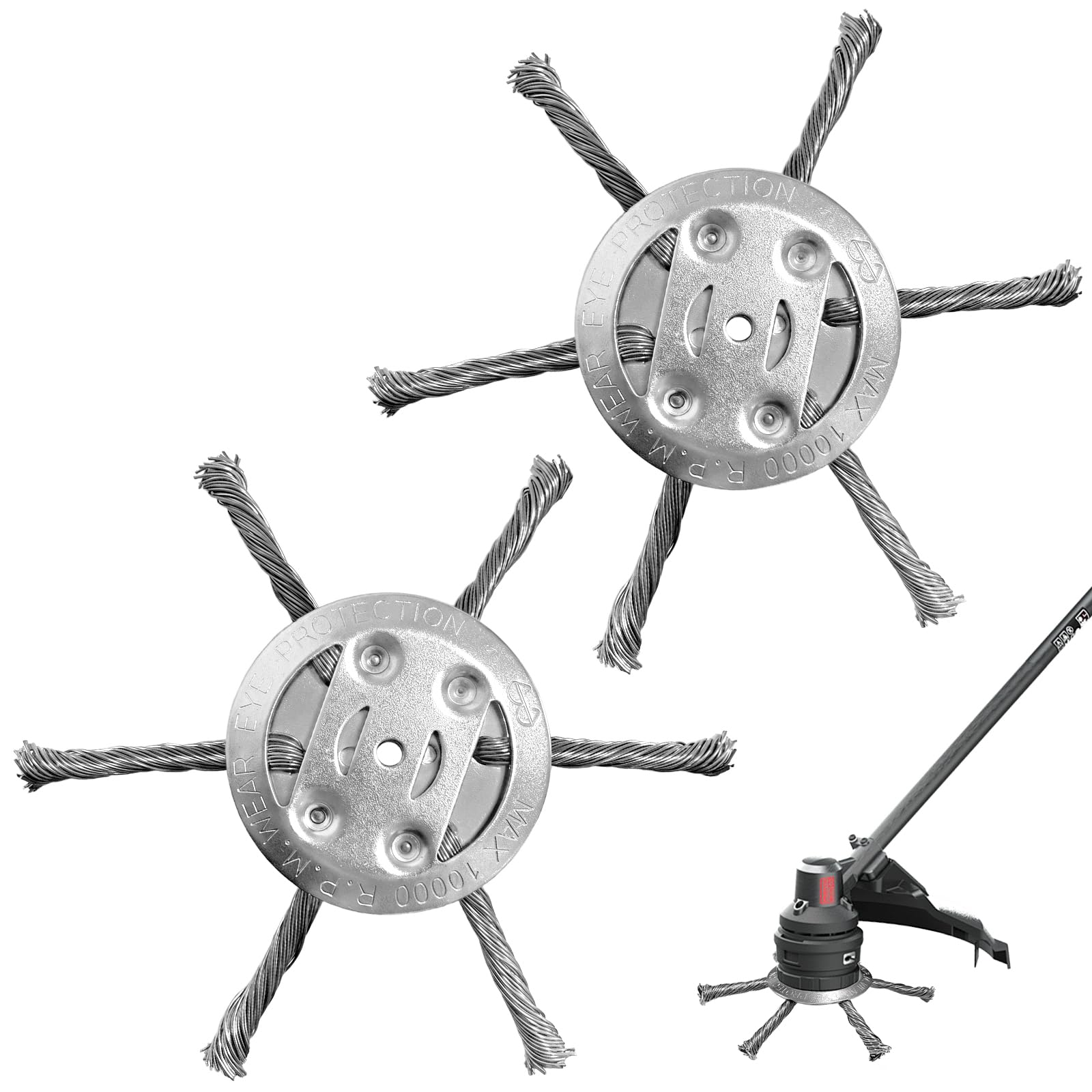 2 Piezas Cepillo para Desbrozadora, Cabezal Alambre Acero, Cabezal Cortabordes Batería en Alambre de Acero, Repuesto con Agujero 5 mm, Elimina Malas Hierbas y Musgo del Jardín