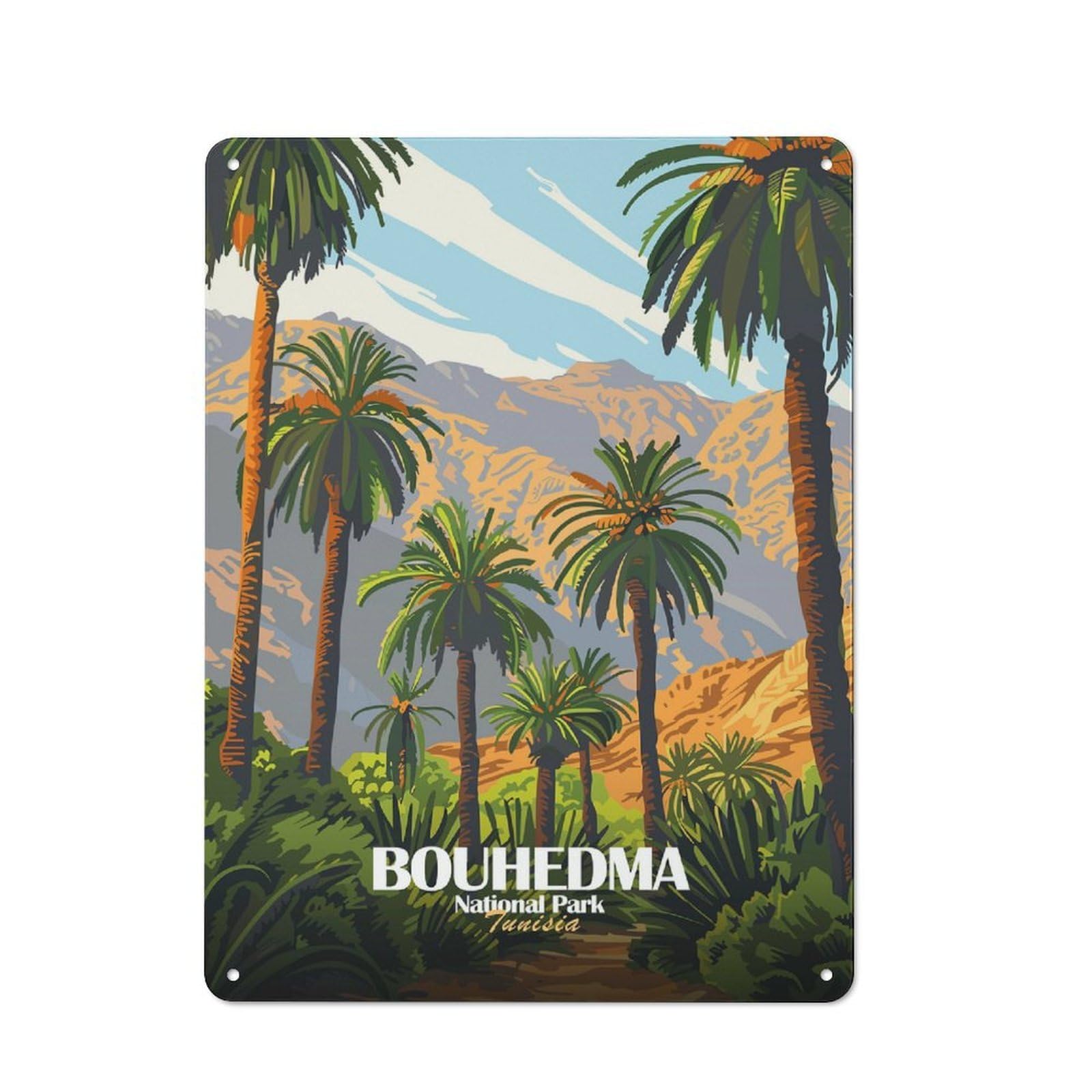 Junmoney Style-10 Tin Wall Plaque 40X30cm With Bouhedma National Park, Tunisia For Garage Wall, Suited To People Furnishing A Garage