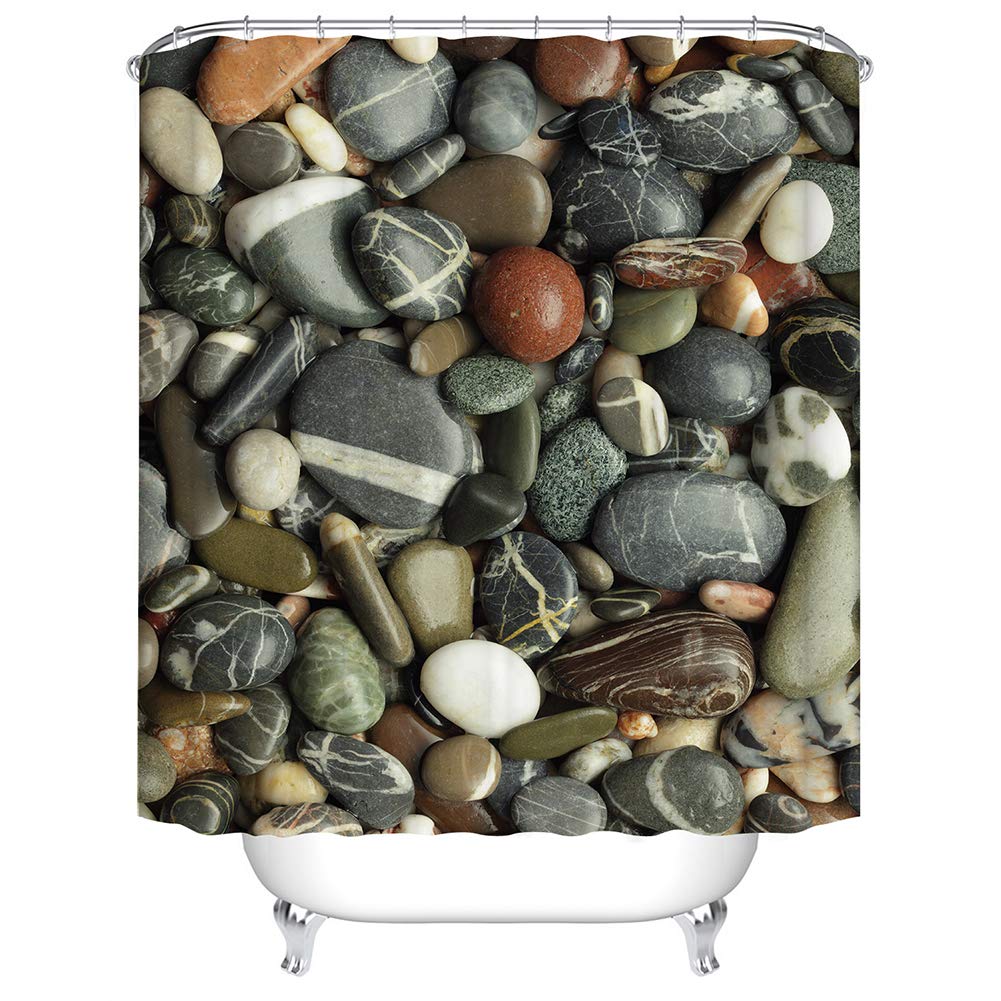 BOYOUTH Pebbles Washed by Water Pattern Digital Print Shower Curtains for Bathroom Decor,Polyester Waterproof Fabric Bath Curtain with 12 Hooks,70x78 Inches,Multicolor