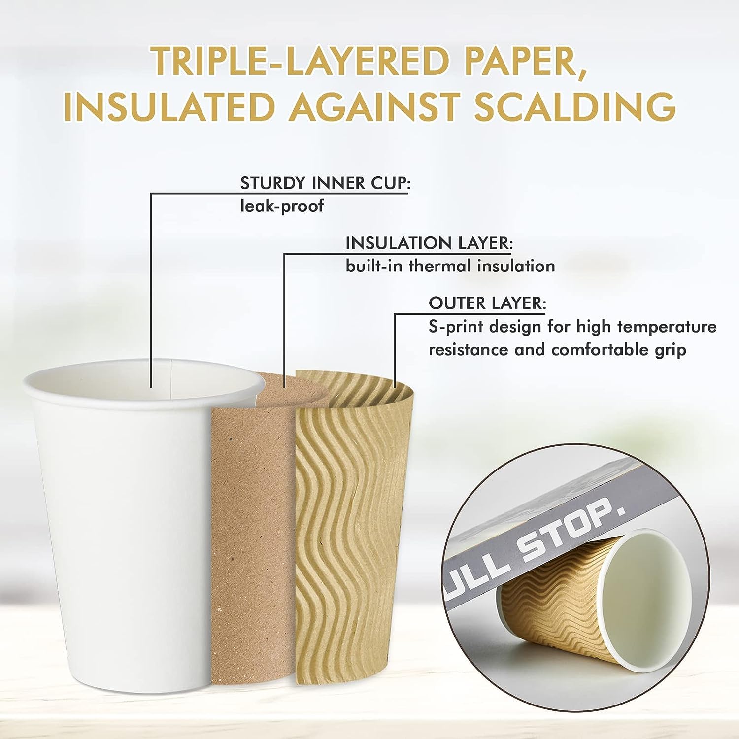 LATERN 50 Stück Kaffeetassen aus Kraftpapier, 360ml 3-Lagige Isolierte Wellenwandbecher Recycelbare Einwegbecher zum Mitnehmen für Kaffee Tee und Andere Heiße und Kalte Getränke