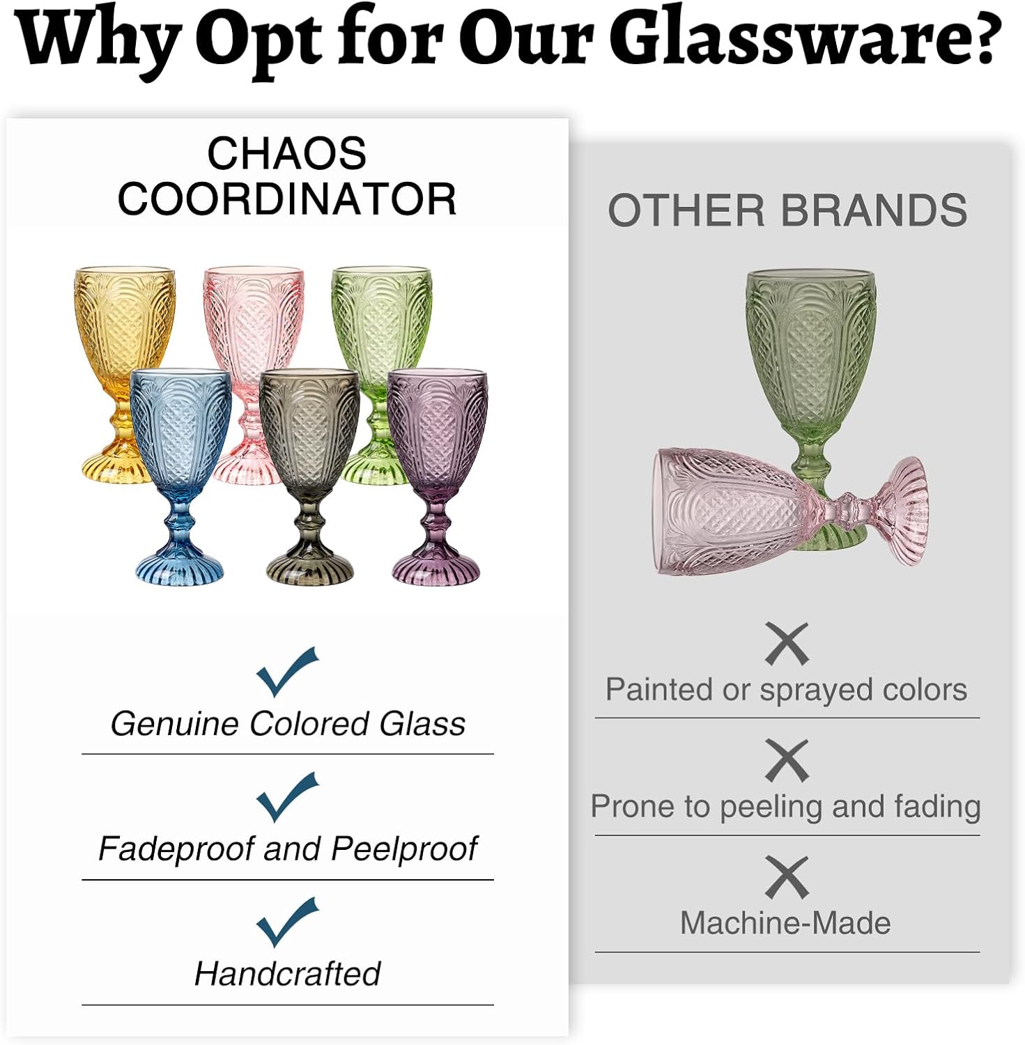 Chaos Coordinator Colored Wine Glasses set of 6 glass goblets, Vintage Water Goblets Glasses, Drinking Stemware Beverage Cups for Party, Bar, Champagne, Juice, Beer, Cocktail, Embossed Design - Image 6