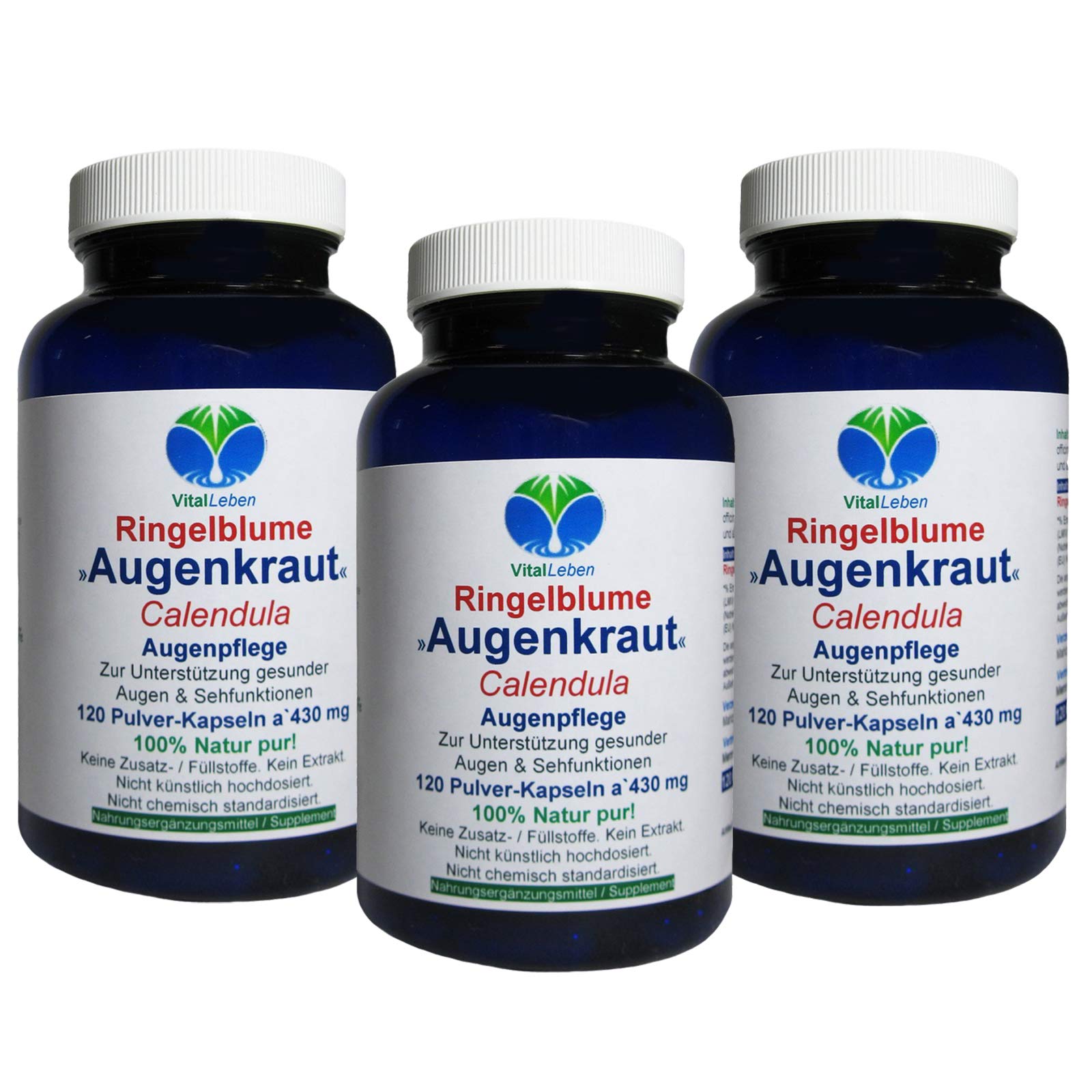 Sehkraft Kapseln & Augen Vitamine 360 (3x120) Kapseln - AUGENKRAUT RINGELBLUME - Lutein & Zeaxanthin VITAL COMPLEX + Netzhaut. Natur pur - OHNE ZUSATZSTOFFE 26960-3