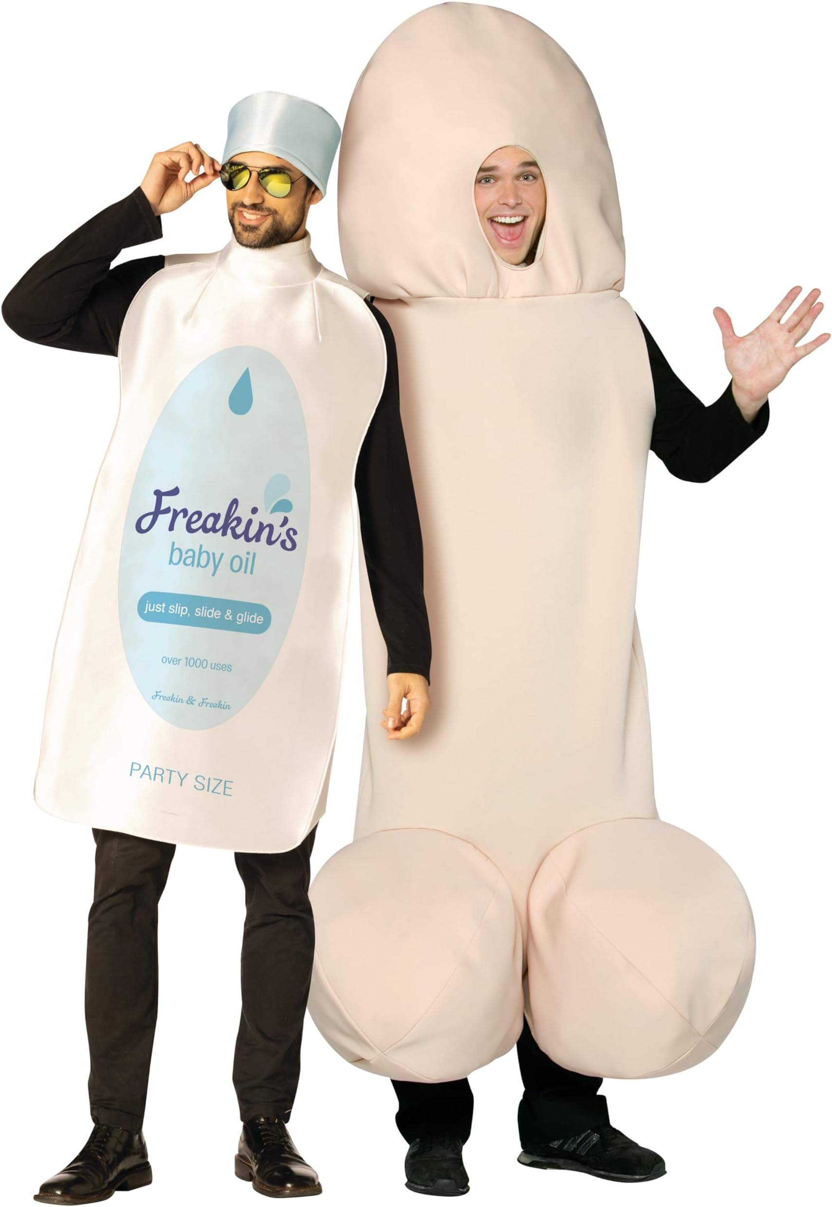 Rub Me, Baby - Baby Oil & Happy Halloweenie Couples Halloween Costume, Adult One Size