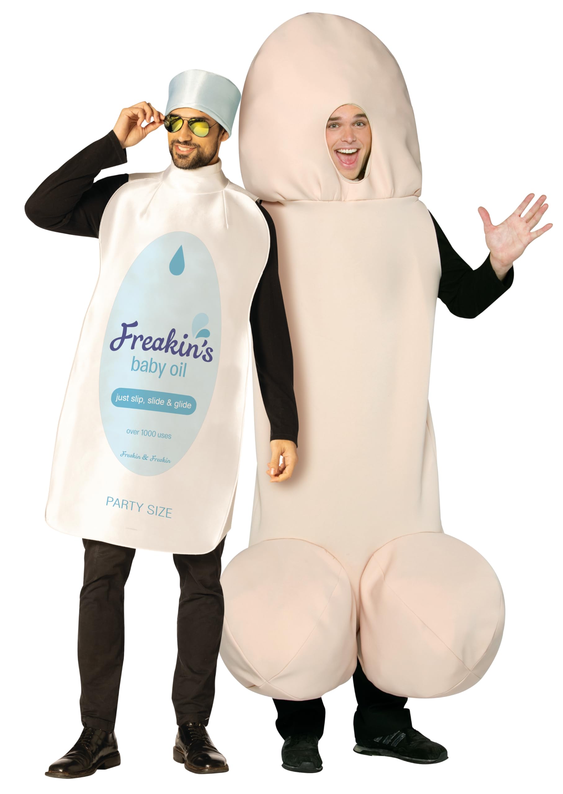 Rub Me, Baby - Baby Oil & Happy Halloweenie Couples Halloween Costume, Adult One Size