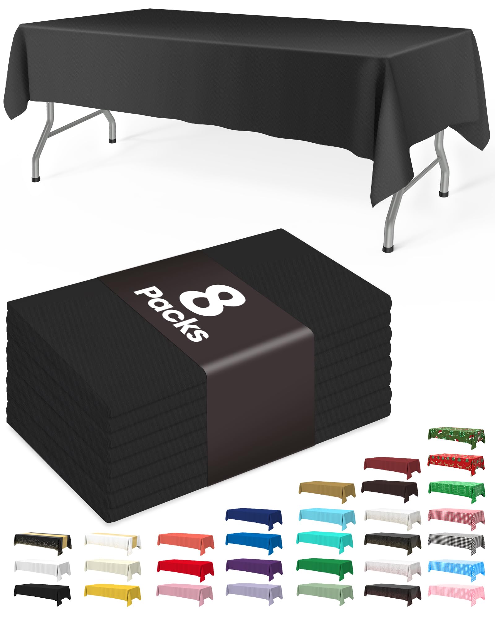 Pureegg Plastic Table Cloth Disposable 8 Pack, 54 x 108 Inch Table Cloths, Graduation Decorations Class of 2025, Graduation Party Tablecloths, Rectangle, Plastic Cover, Leakproof &amp; Sturdy, Black