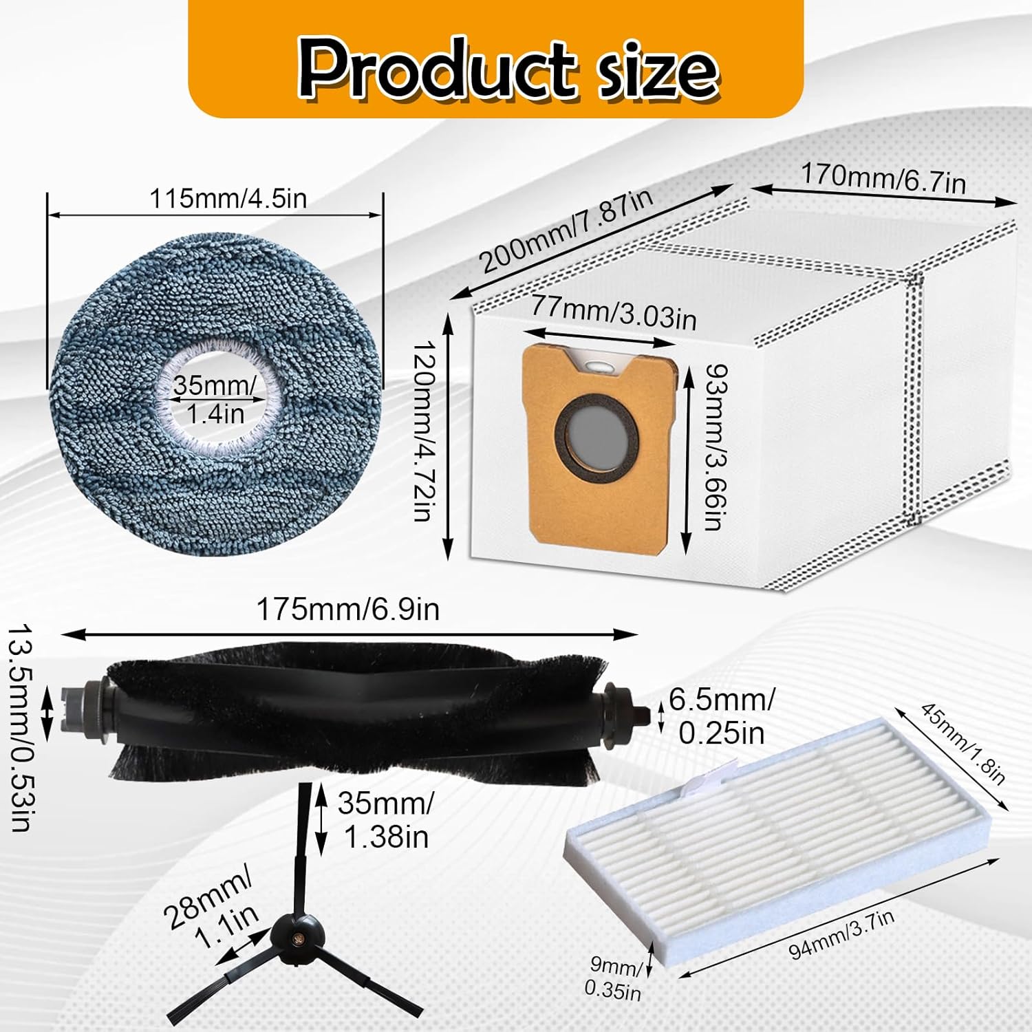 20 Replacement Parts Compatible with eufy C20 Omni Robot Vacuum 1 Roller Brush,4 Side Brushes,4 Washable Filters,4 Mop Pads,6 Dust Bags, 1Cleaning Brush