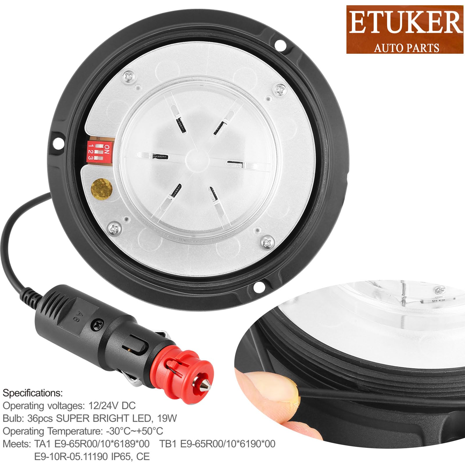 AGRISHOP Girofaro LED Magnetico 12V/24V 19W - Lampeggiate Arancione 39 LED per Trattore Agricolo, Auto, Camion - Spia Luminosa ECE R65 R10