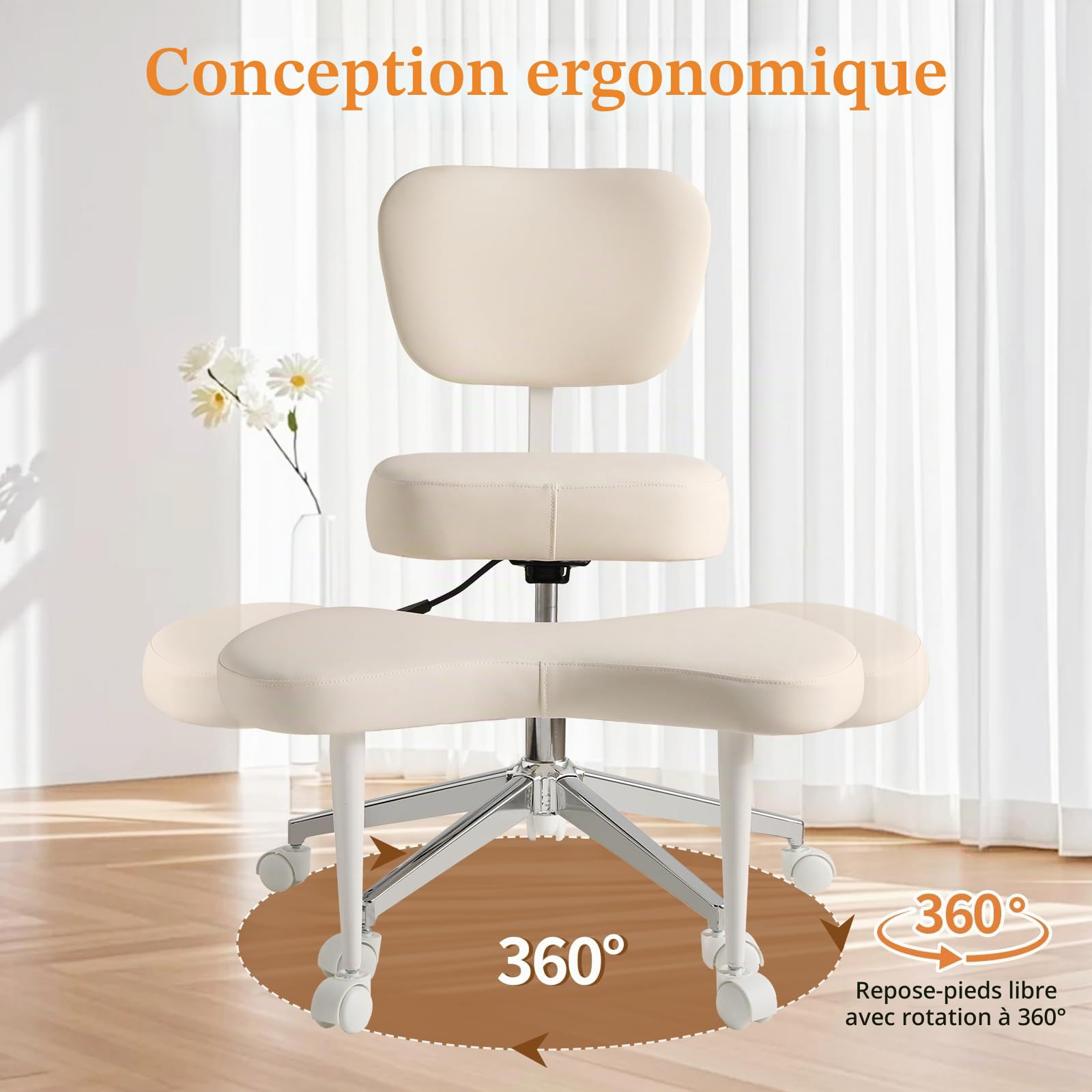 Chaise de méditation ergonomique pour plusieurs positions assises, chaise ADHS avec support lombaire et roulettes, hauteur réglable, chaise genoux parfaite pour les amateurs de yoga, chaise