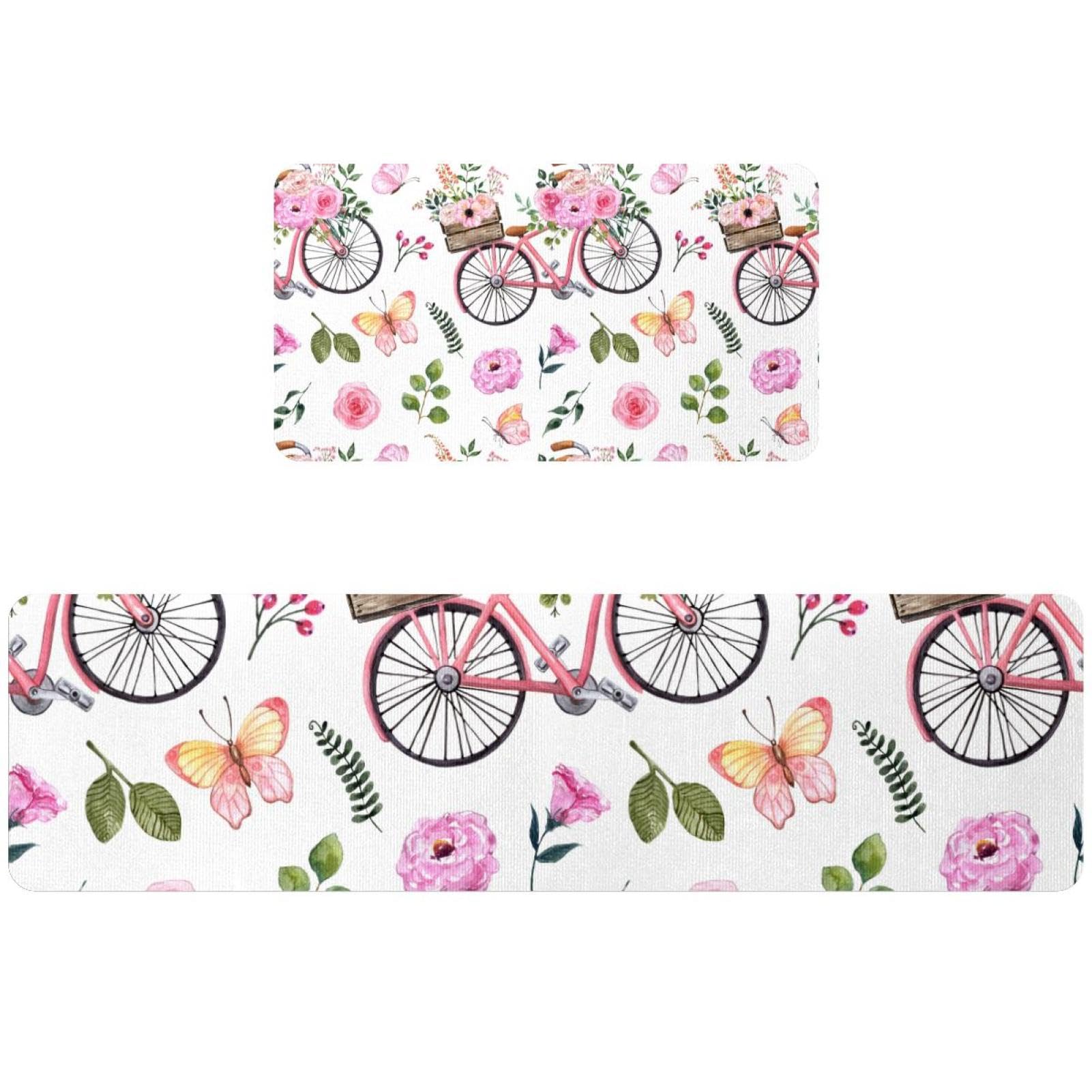 Alfombrillas de cocina antideslizantes y lavables con diseño de flores y mariposas