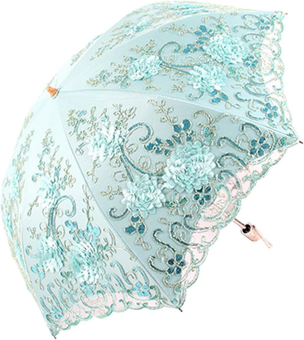 Honeystore Vintage Lace UV Sun Parasol Folding 3D Flower Embroidery Umbrella