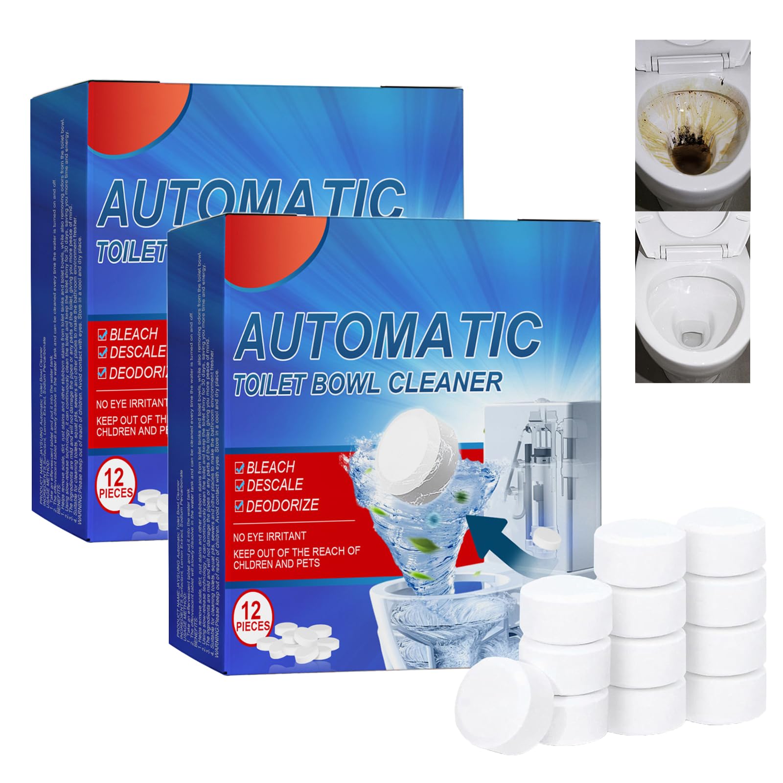 24PCS Toilet Bowl Cleaner,Toilet Cleaning Toilet Descaler Heavy Duty,Toilet Active Cleaner Tablets,Toilet Limescale Remover,Toilet Cleaner&Descaler,Bleach Cleaner,Fizzy Toilet Deodoriser