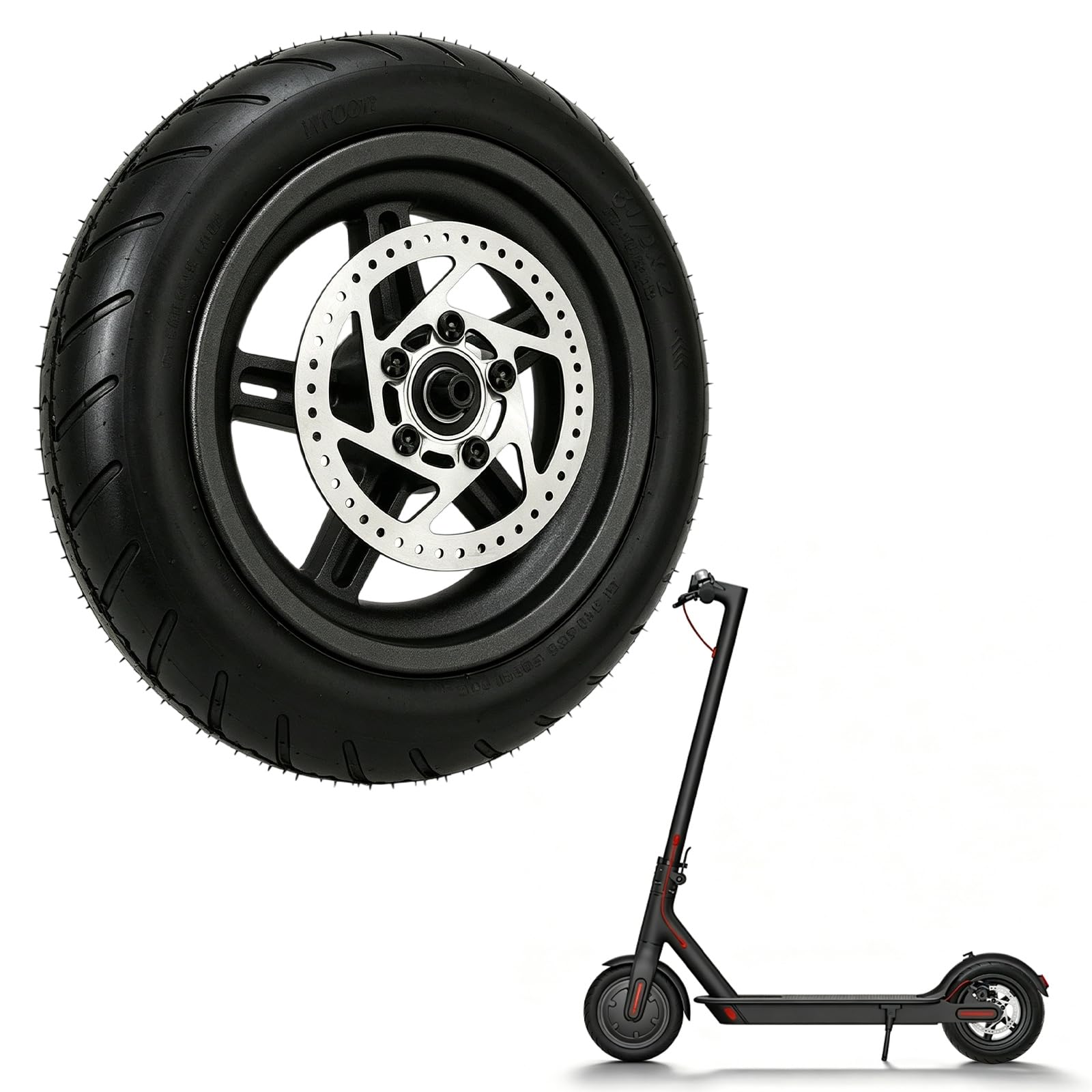 Roue arrière de trottinette électrique 8,5 pouces, pneus gonflables avec frein à disque de 110 mm, robuste et fiable, anti-crevaison et résistant à l'abrasion pour Xiaomi M365/1S/Lite