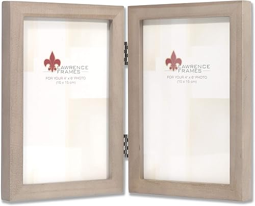 Lawrence Frames Marco de fotos de madera gris con bisagras, 4 x 6 pulgadas, doble