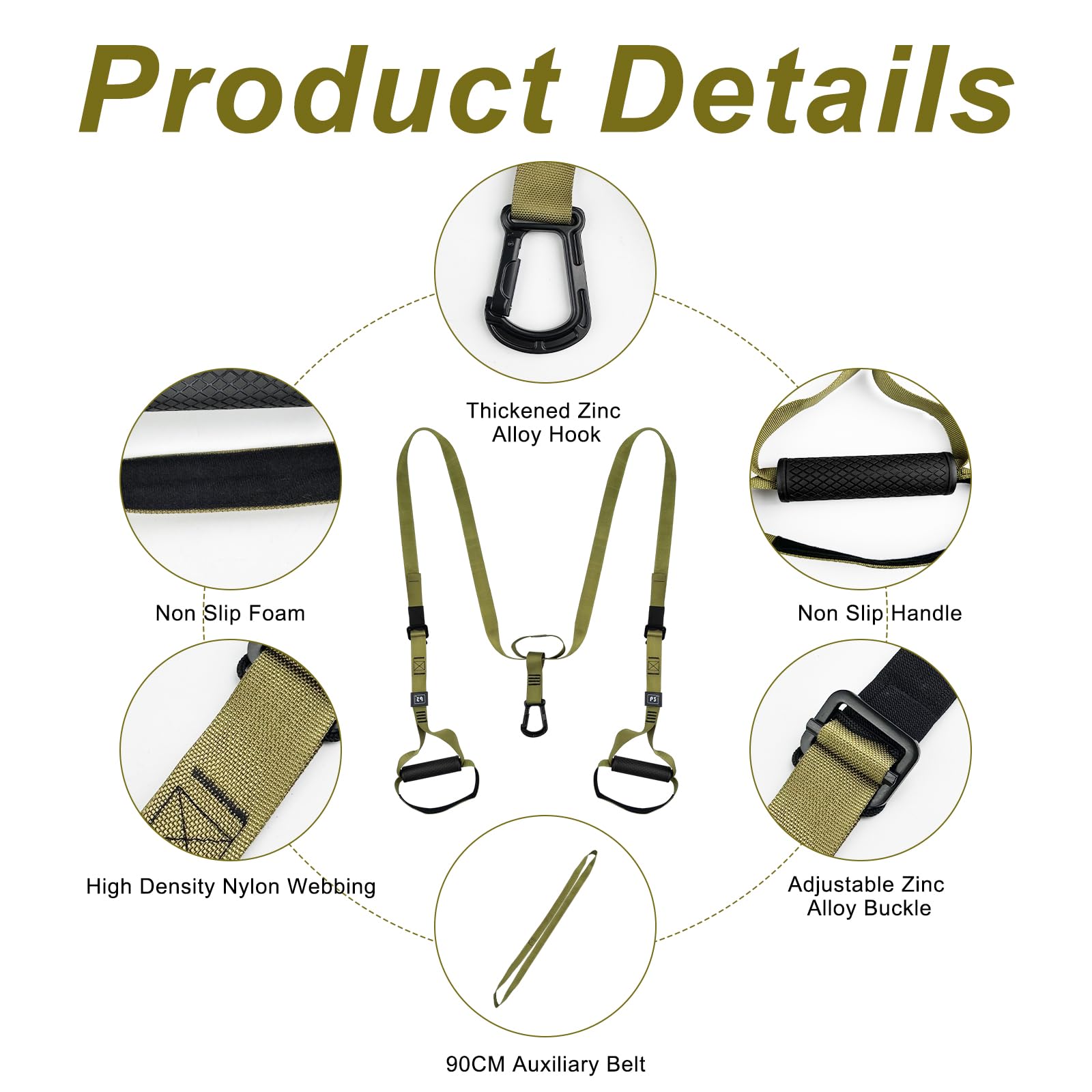 Allenamento in Sospensione, Kit per Allenamento a Sospensione con Ancoraggio per Porta, Fitness Da Casa, Sling Trainer Set, Outdoor Fitness Gym, per Indoor e Outdoor, Verde Militare