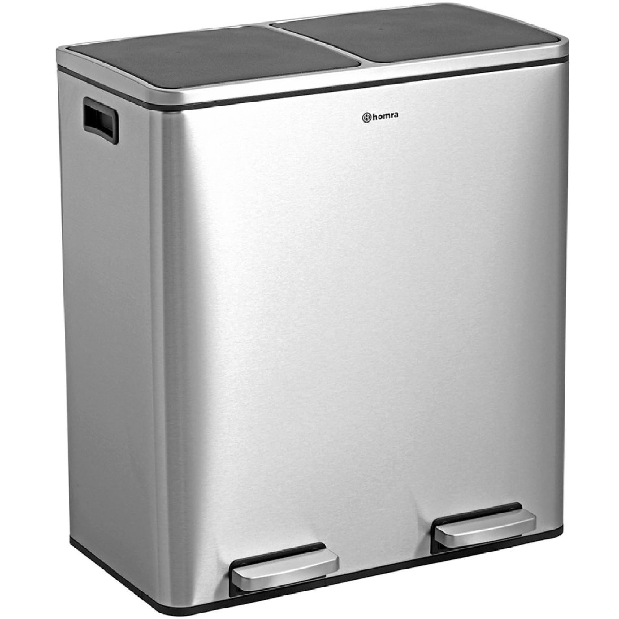 Homra Dual Kitchen Bin 60l – Double Rubbish Bins 2x30l – 2 Compartment Pedal System – Twin Section Waste&Recycling Separation – Soft Close Design – Inner Buckets with Handles - Stainless Steel