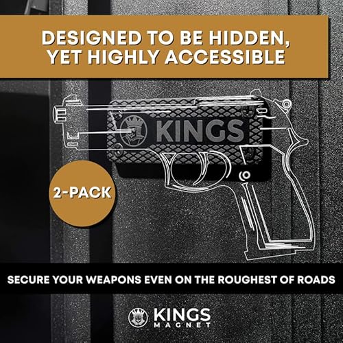 Kings Magnet Gun Holder | Rubber Coated Magnetic Concealment Mount For Pistols, Rifles And Shotguns For Men And Women | Hidden Storage For Vehicle, Truck, Car, Bedside Or Home, 2 Pack #TOP1